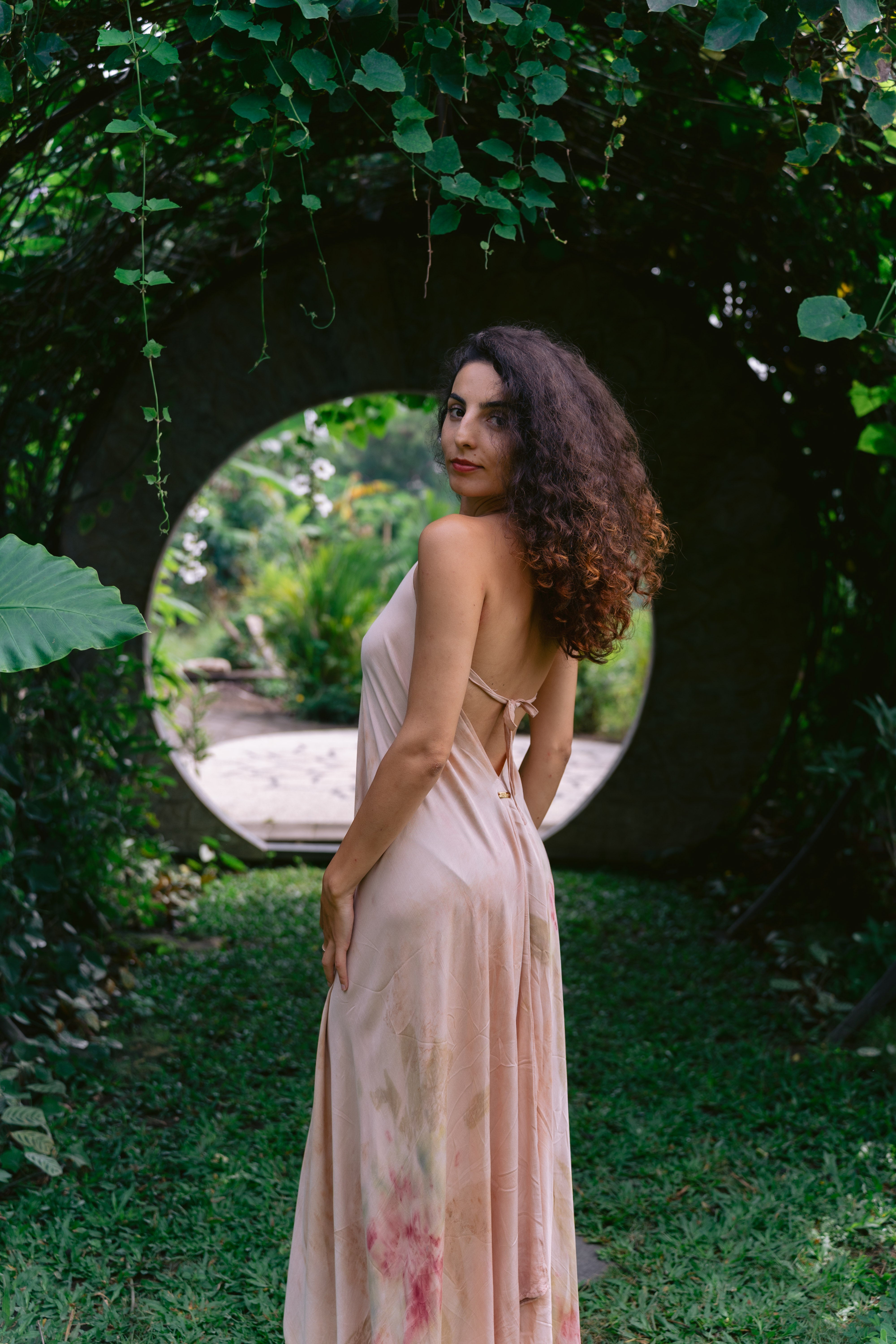 The Goddess – Dusty Pink, Red & Green  Eco Vero Friendly  Print Dress