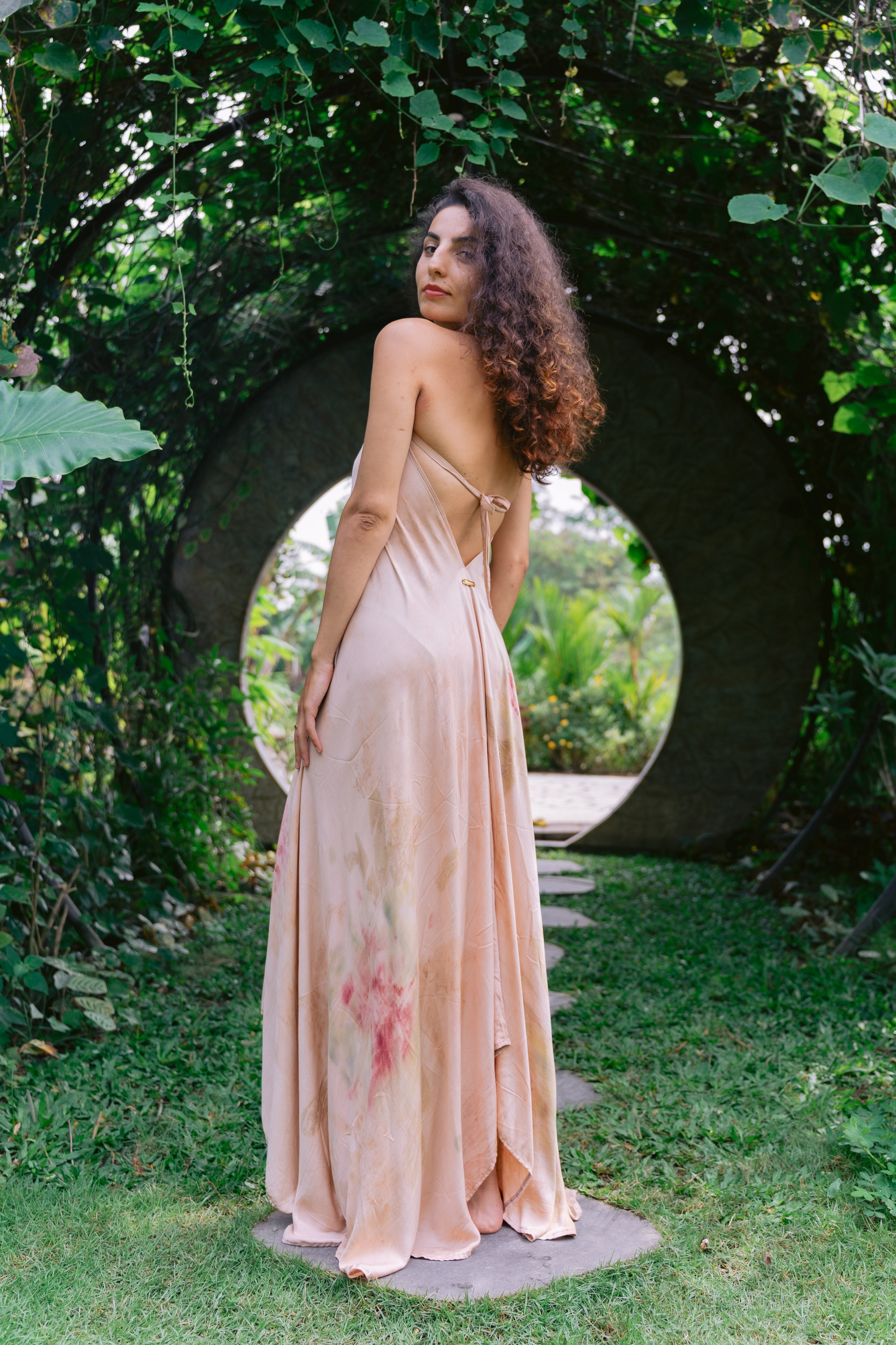 The Goddess – Dusty Pink, Red & Green  Eco Vero Friendly  Print Dress