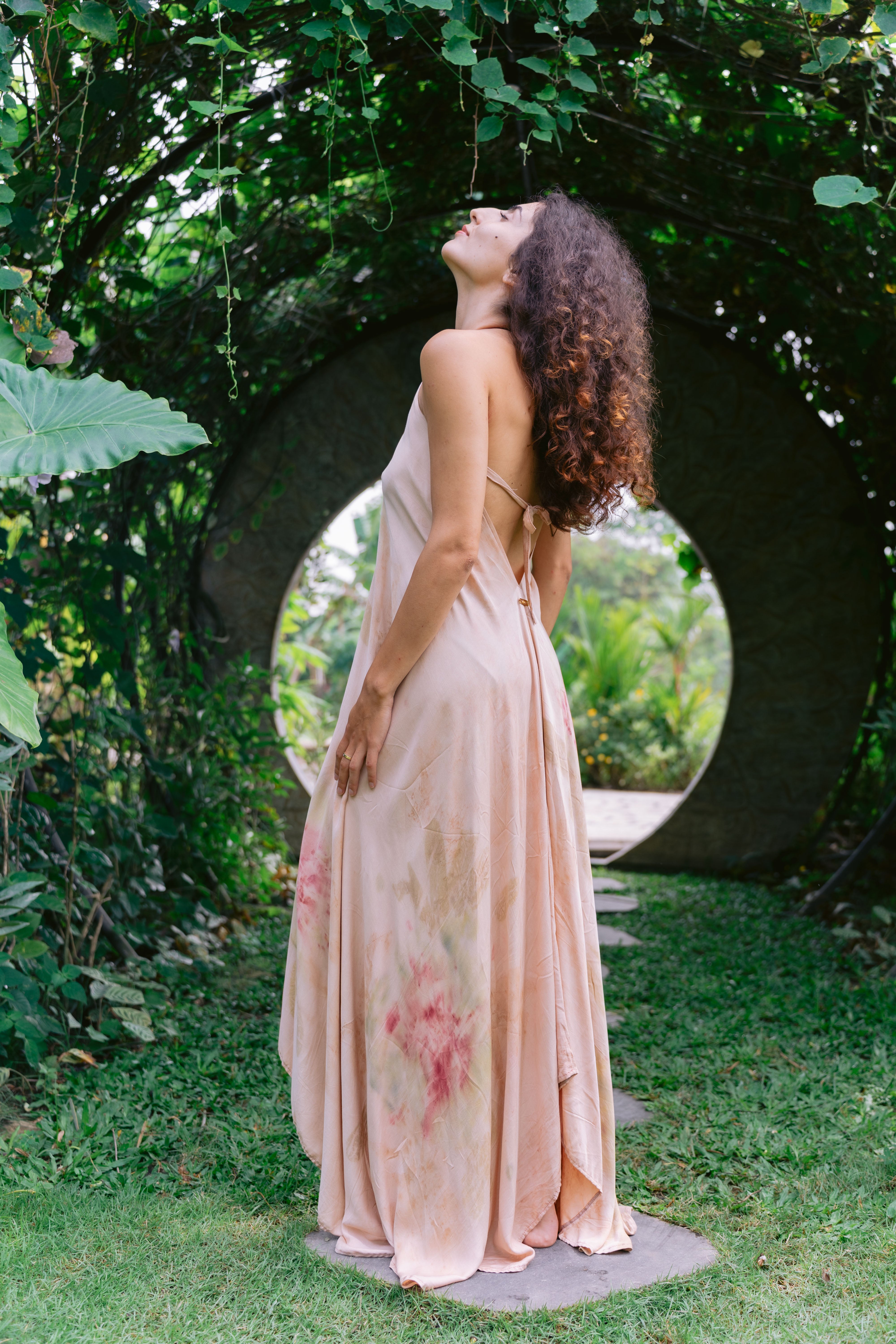 The Goddess – Dusty Pink, Red & Green  Eco Vero Friendly  Print Dress