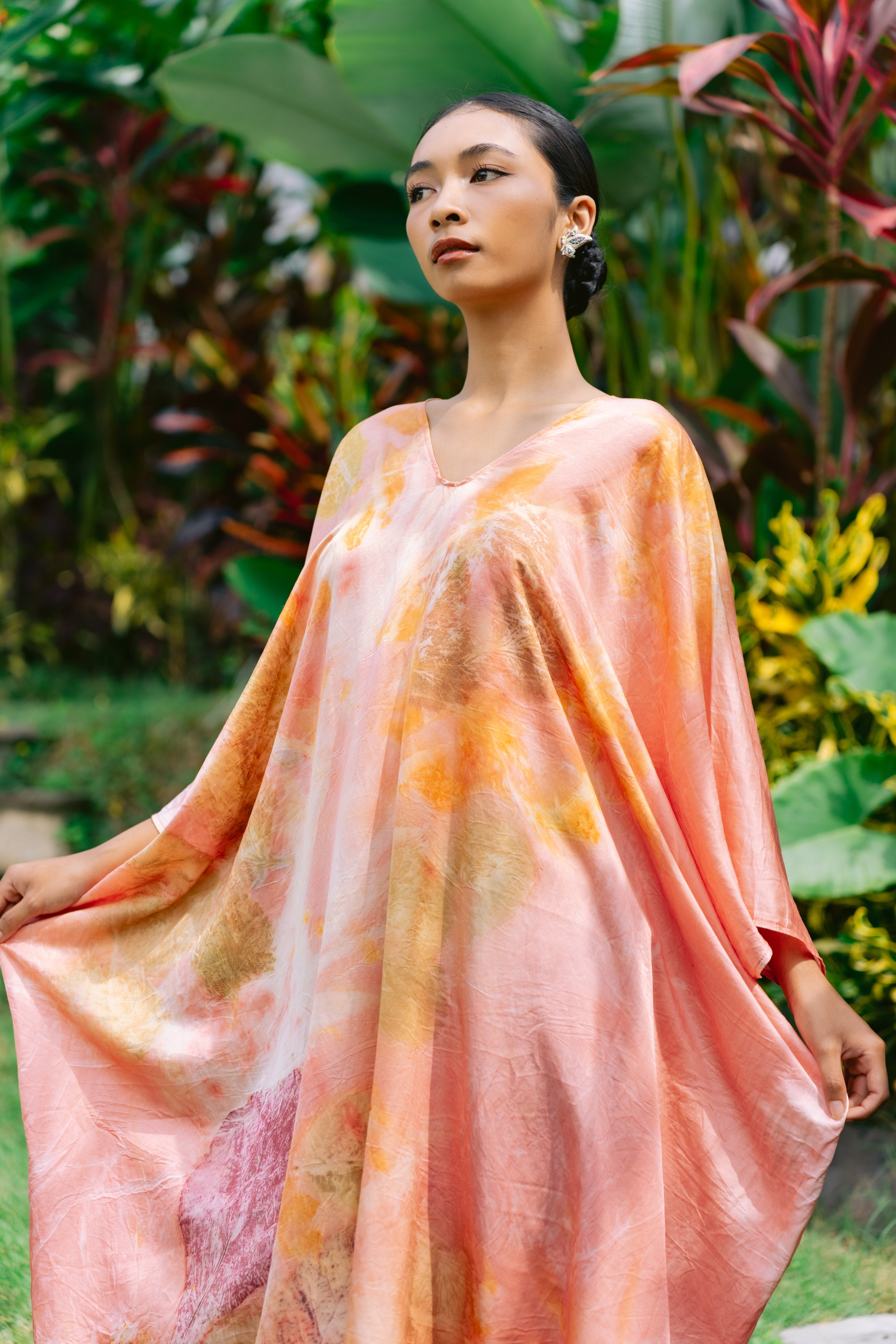 The Parvati – Pink yellow, Magenta and White Cotton Silk Eco Print Dress
