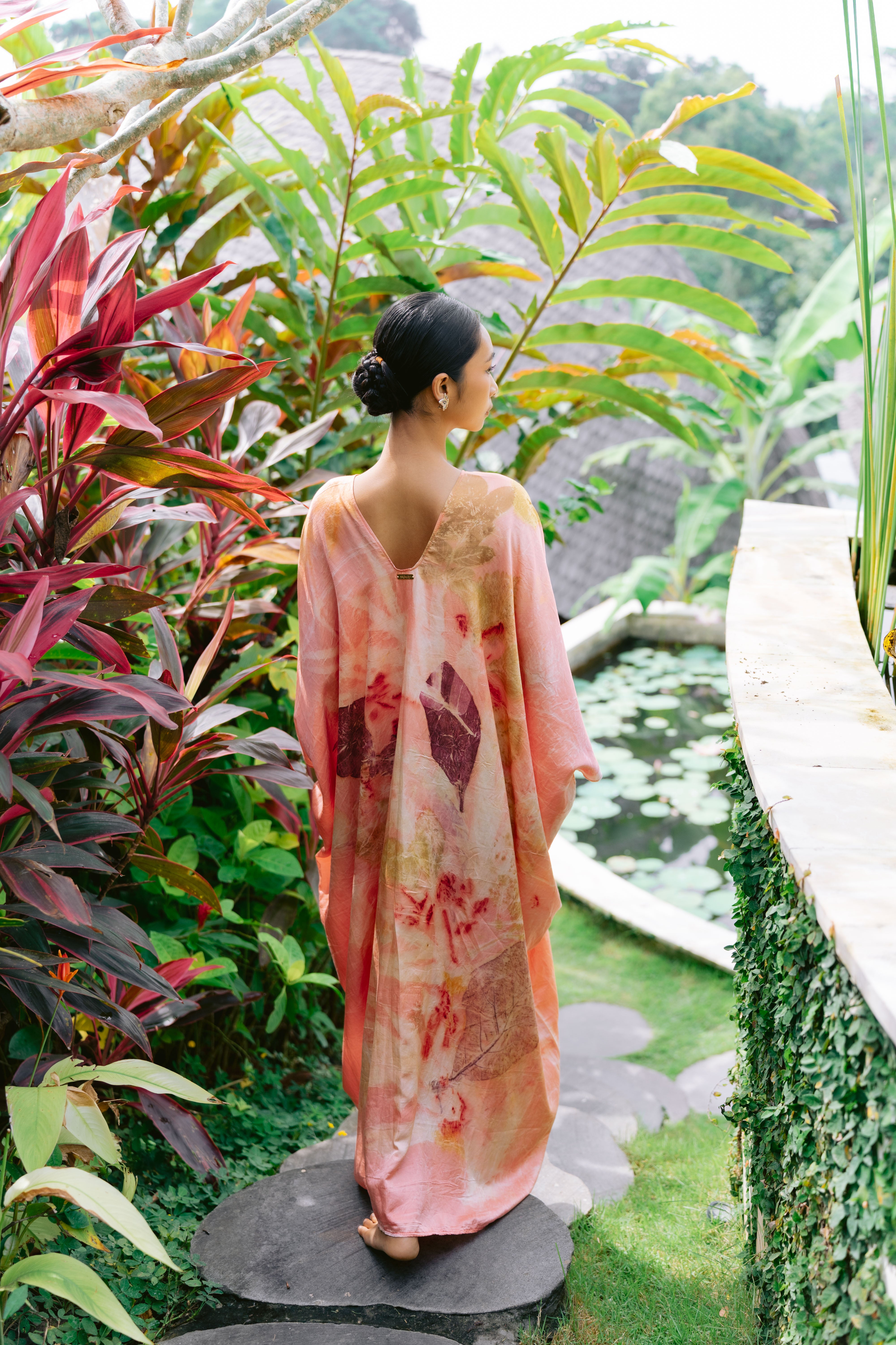 The Parvati – Pink yellow, Magenta and White Cotton Silk Eco Print Dress