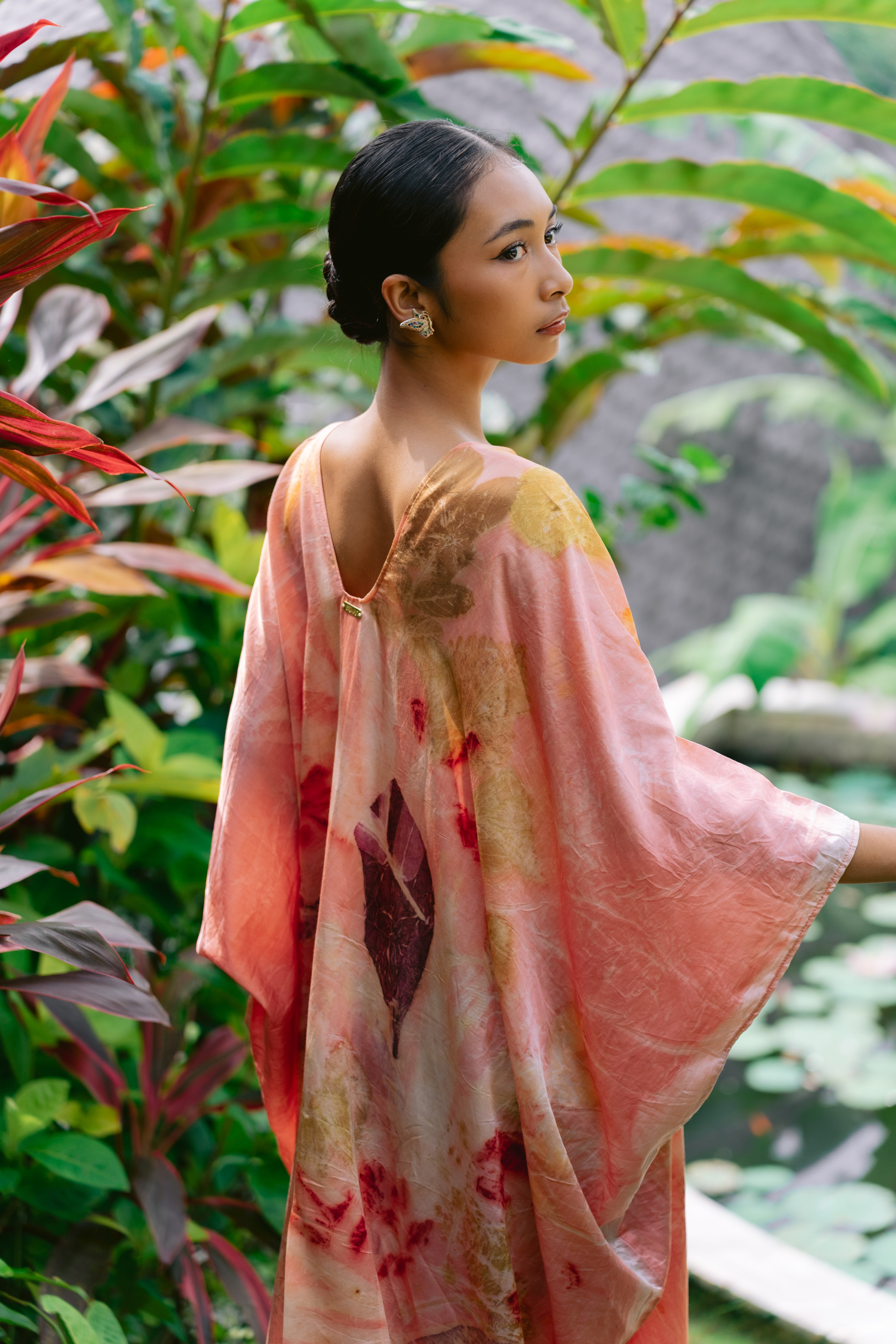 The Parvati – Pink yellow, Magenta and White Cotton Silk Eco Print Dress