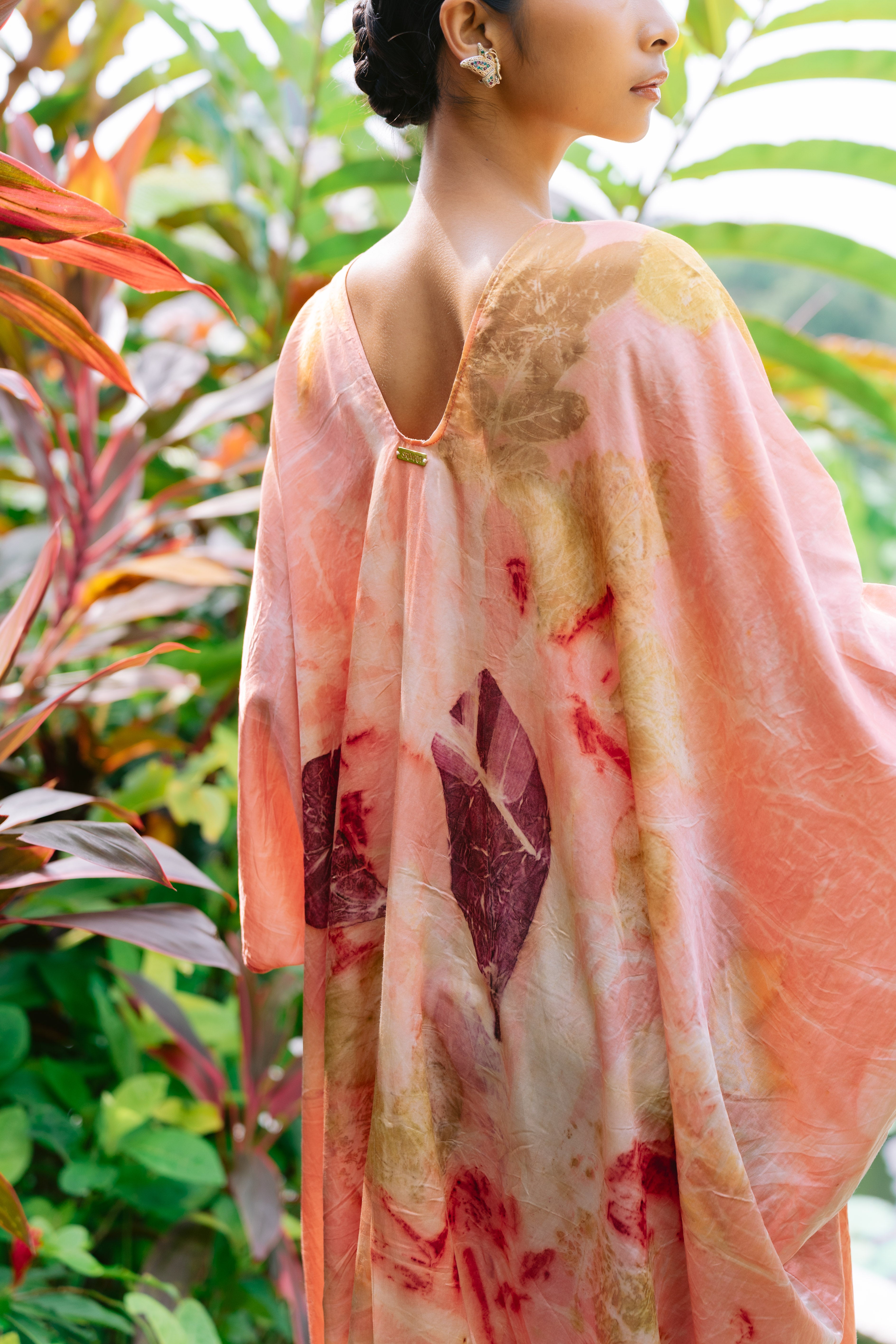 The Parvati – Pink yellow, Magenta and White Cotton Silk Eco Print Dress