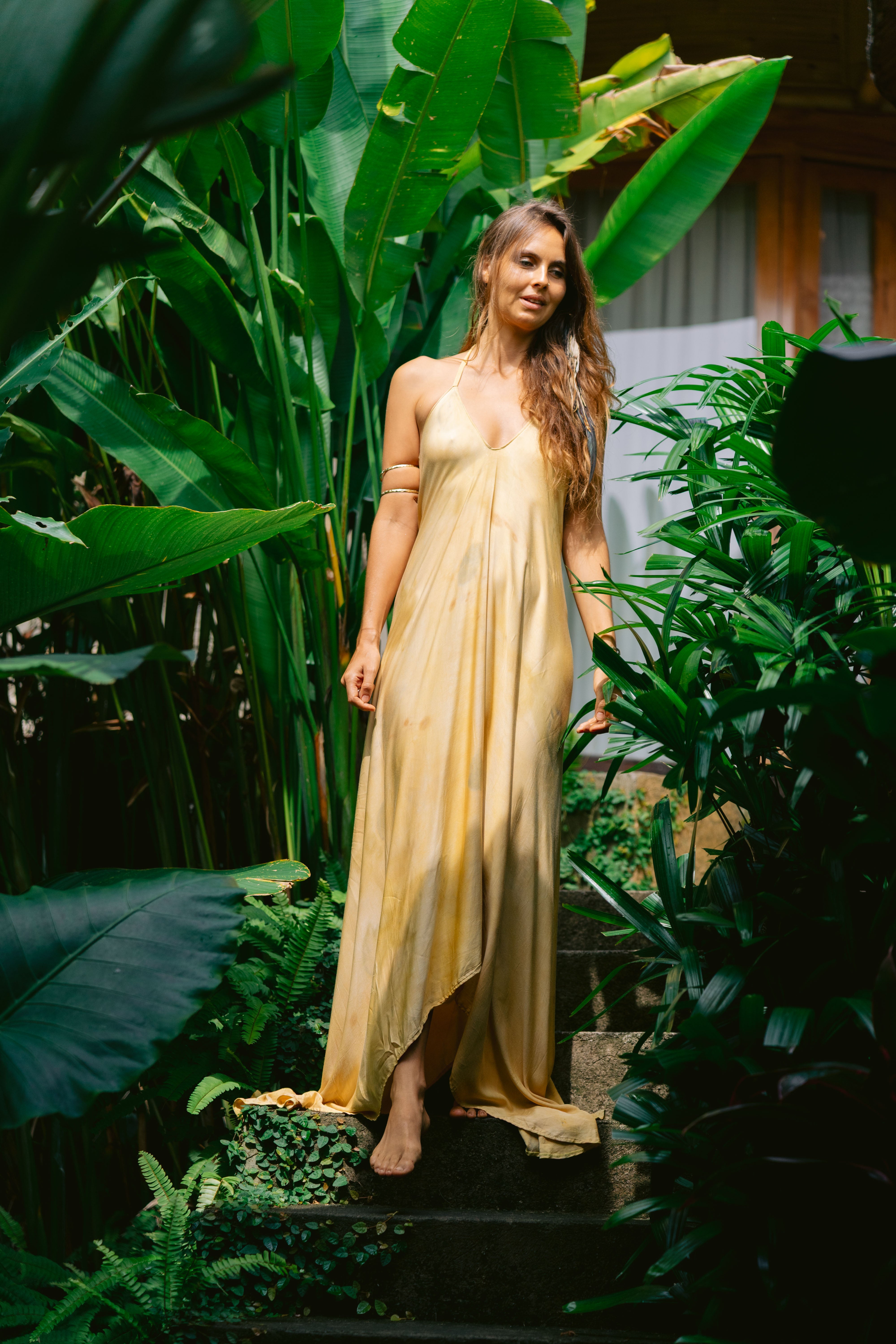 The Goddess – Golden Yellow  Eco Vero Friendly Print Dress