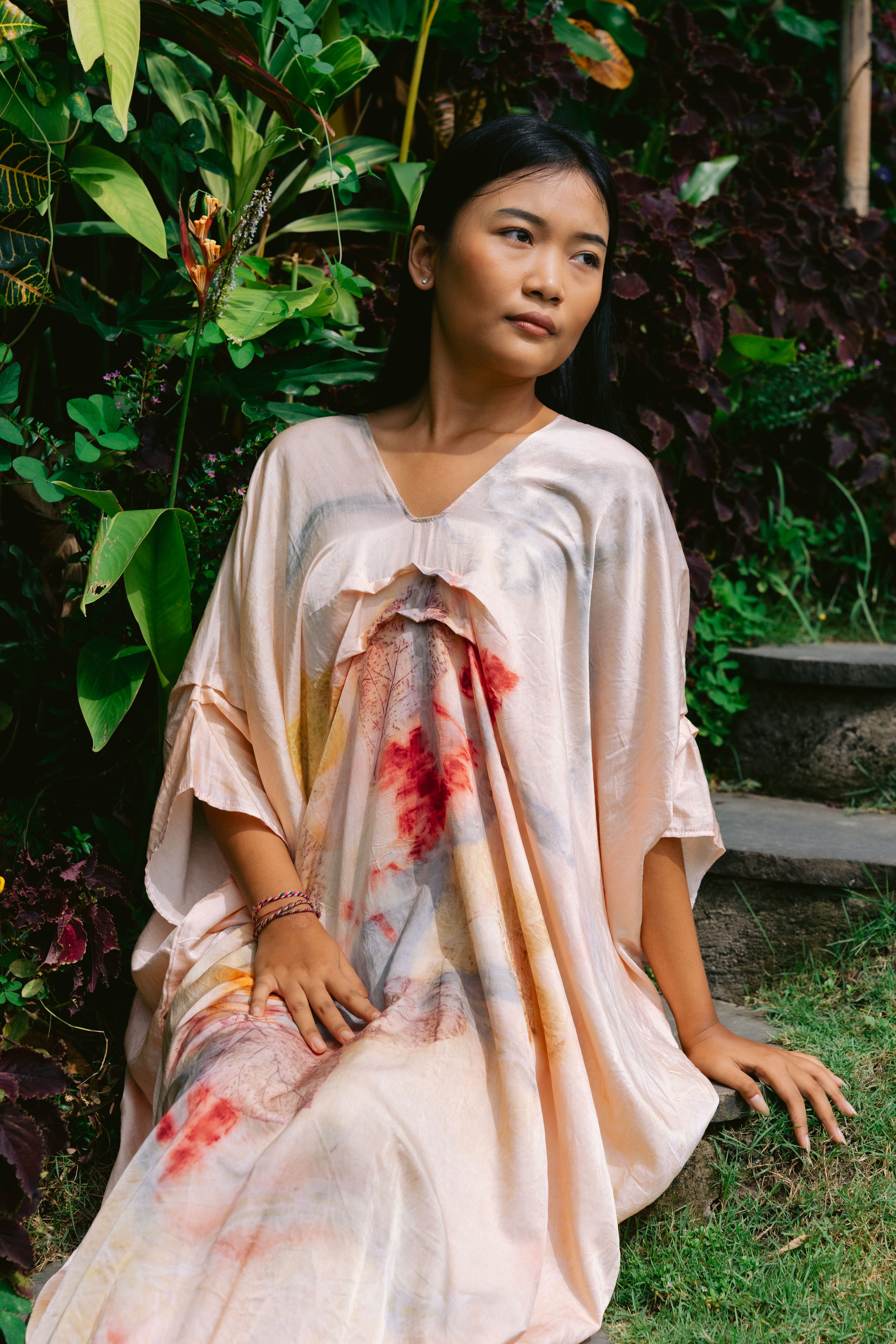 The Parvati – Pink Yellow, Blue, & Red Cotton Silk Eco Print Dress