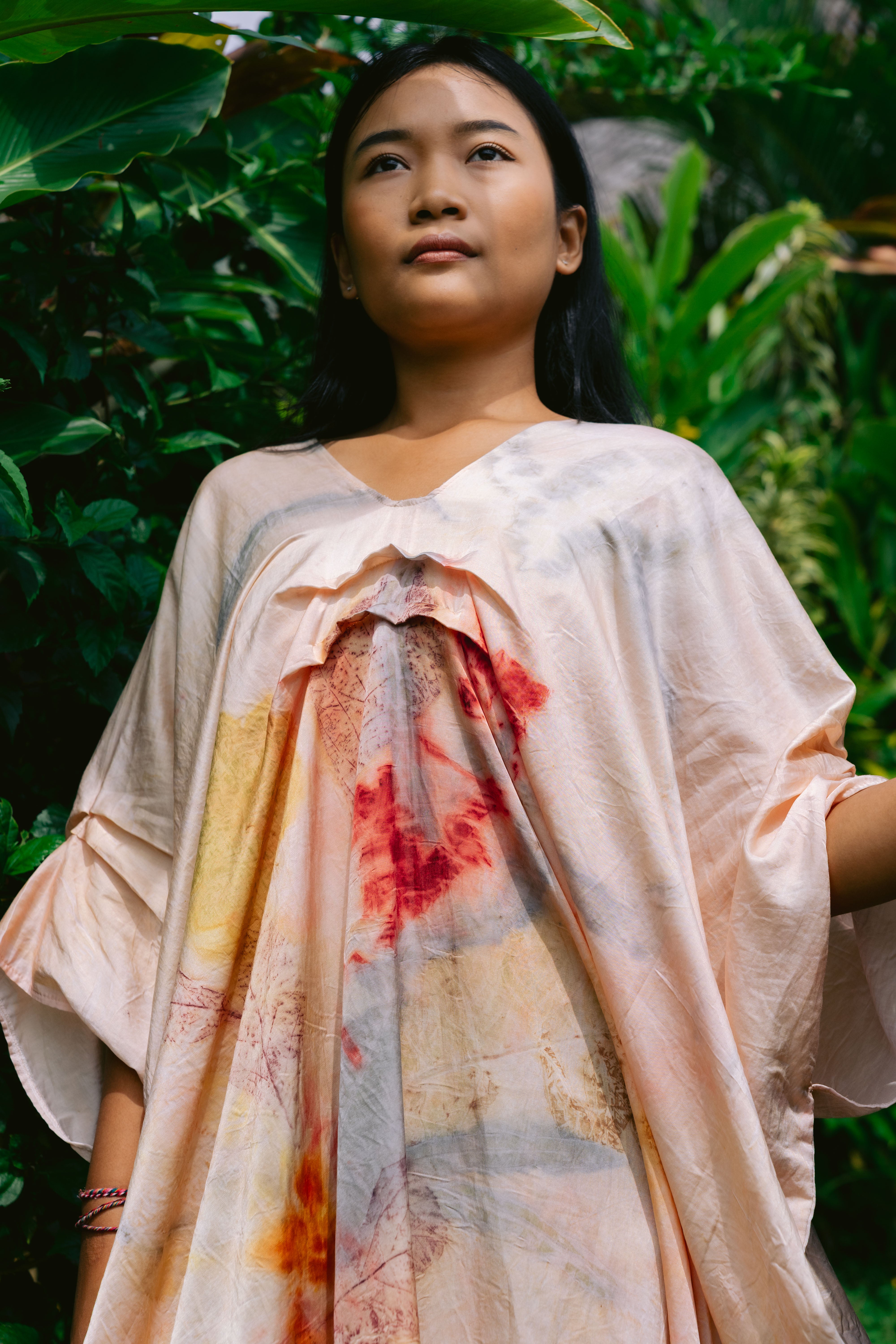 The Parvati – Pink Yellow, Blue, & Red Cotton Silk Eco Print Dress