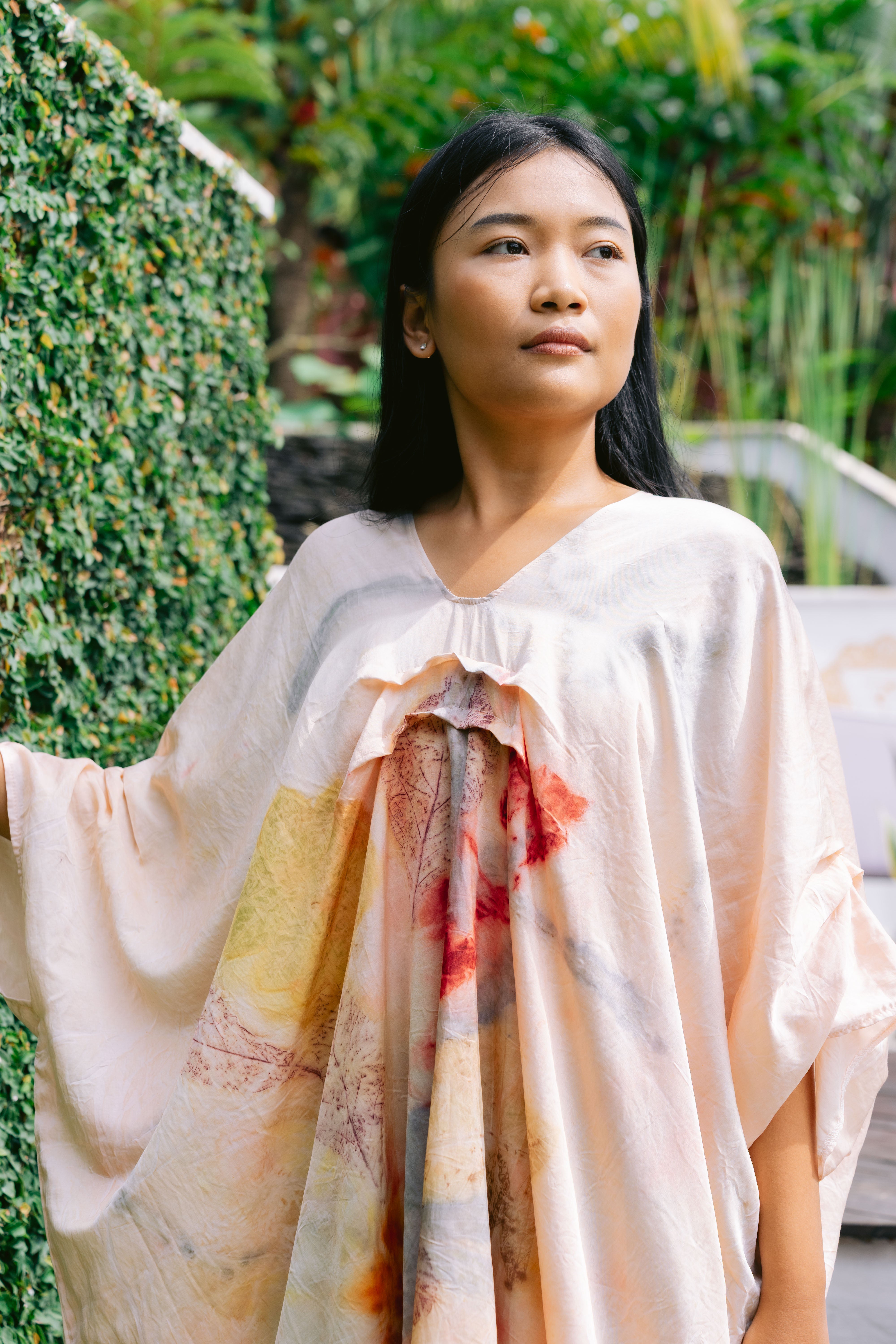 The Parvati – Pink Yellow, Blue, & Red Cotton Silk Eco Print Dress