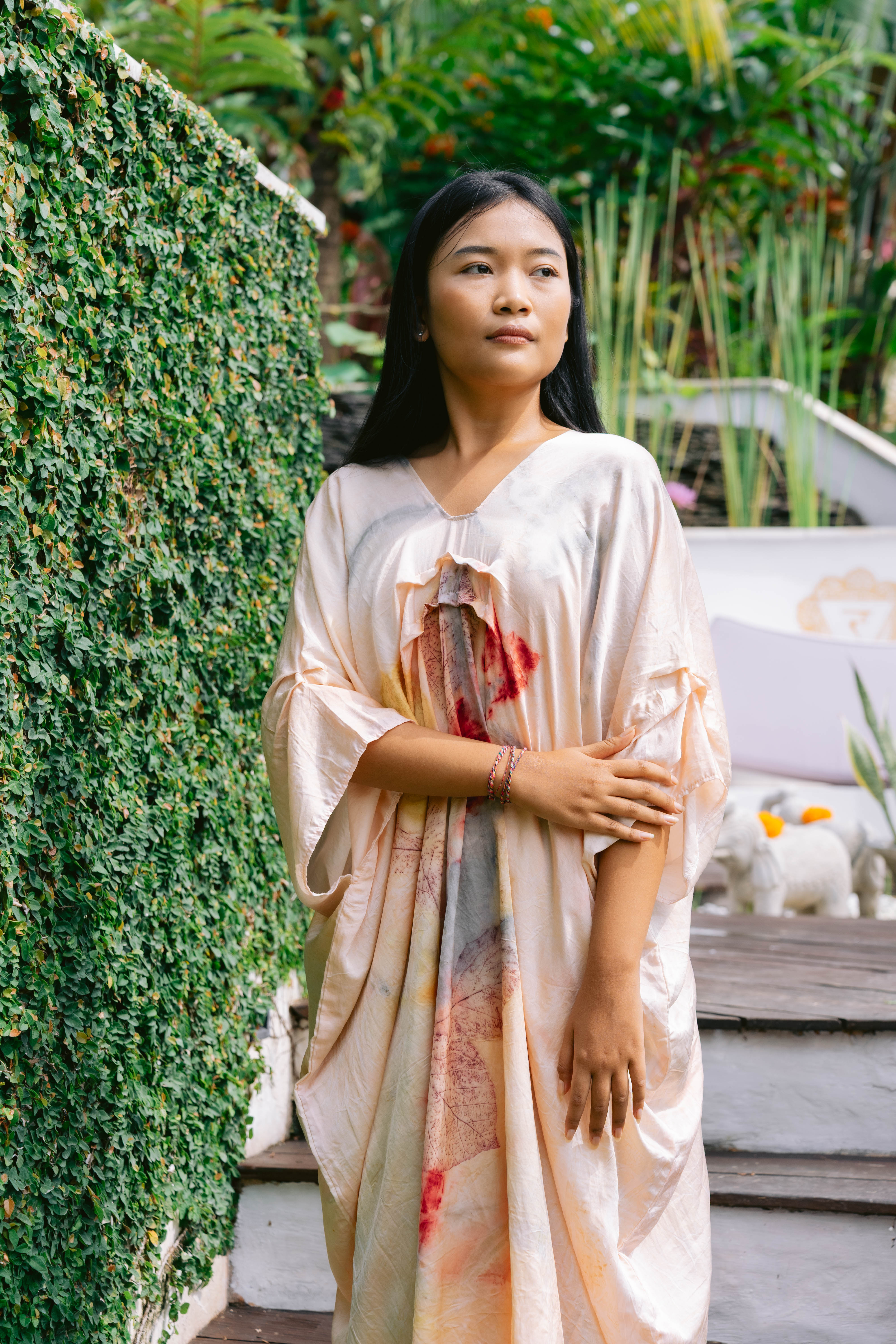 The Parvati – Pink Yellow, Blue, & Red Cotton Silk Eco Print Dress