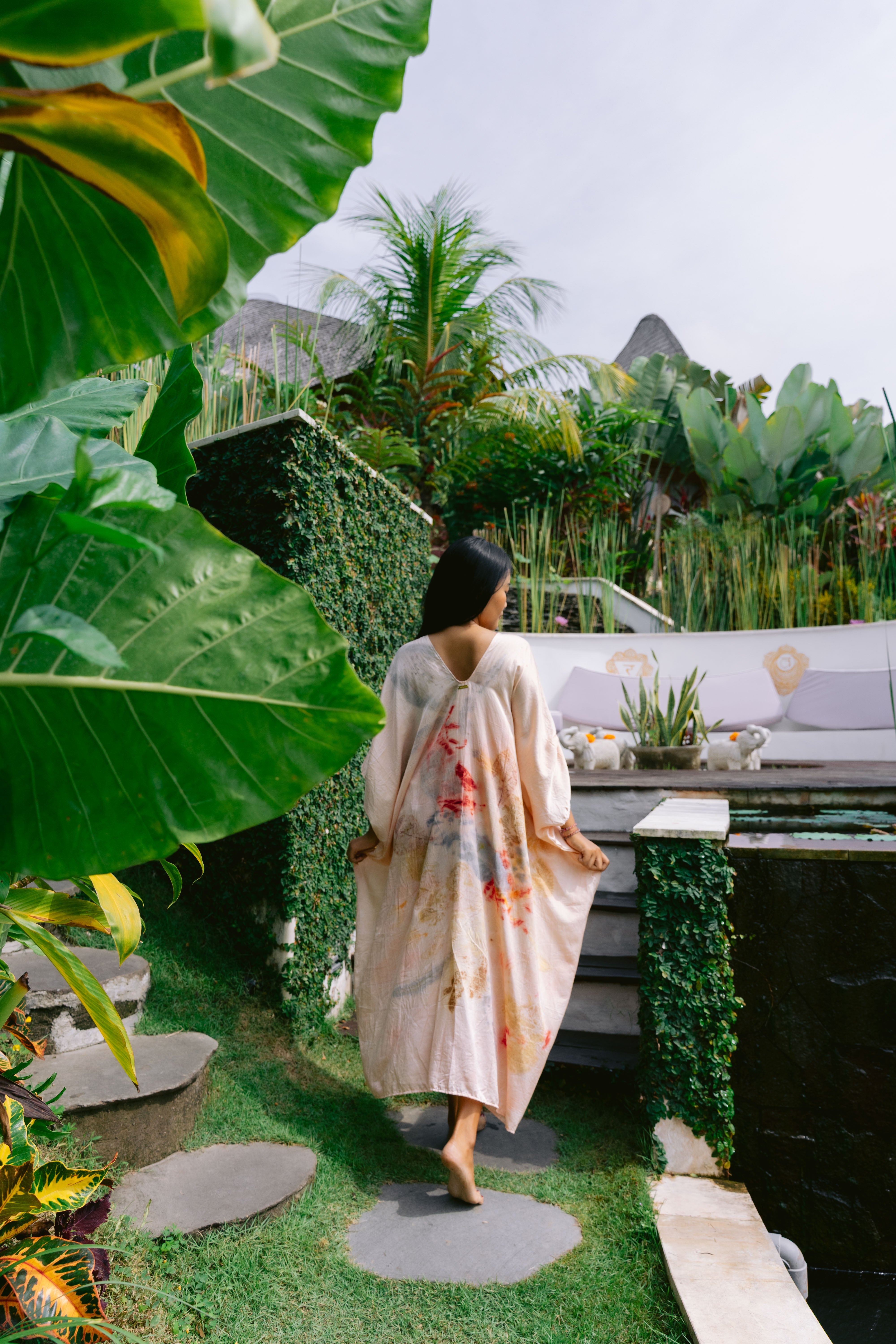 The Parvati – Pink Yellow, Blue, & Red Cotton Silk Eco Print Dress