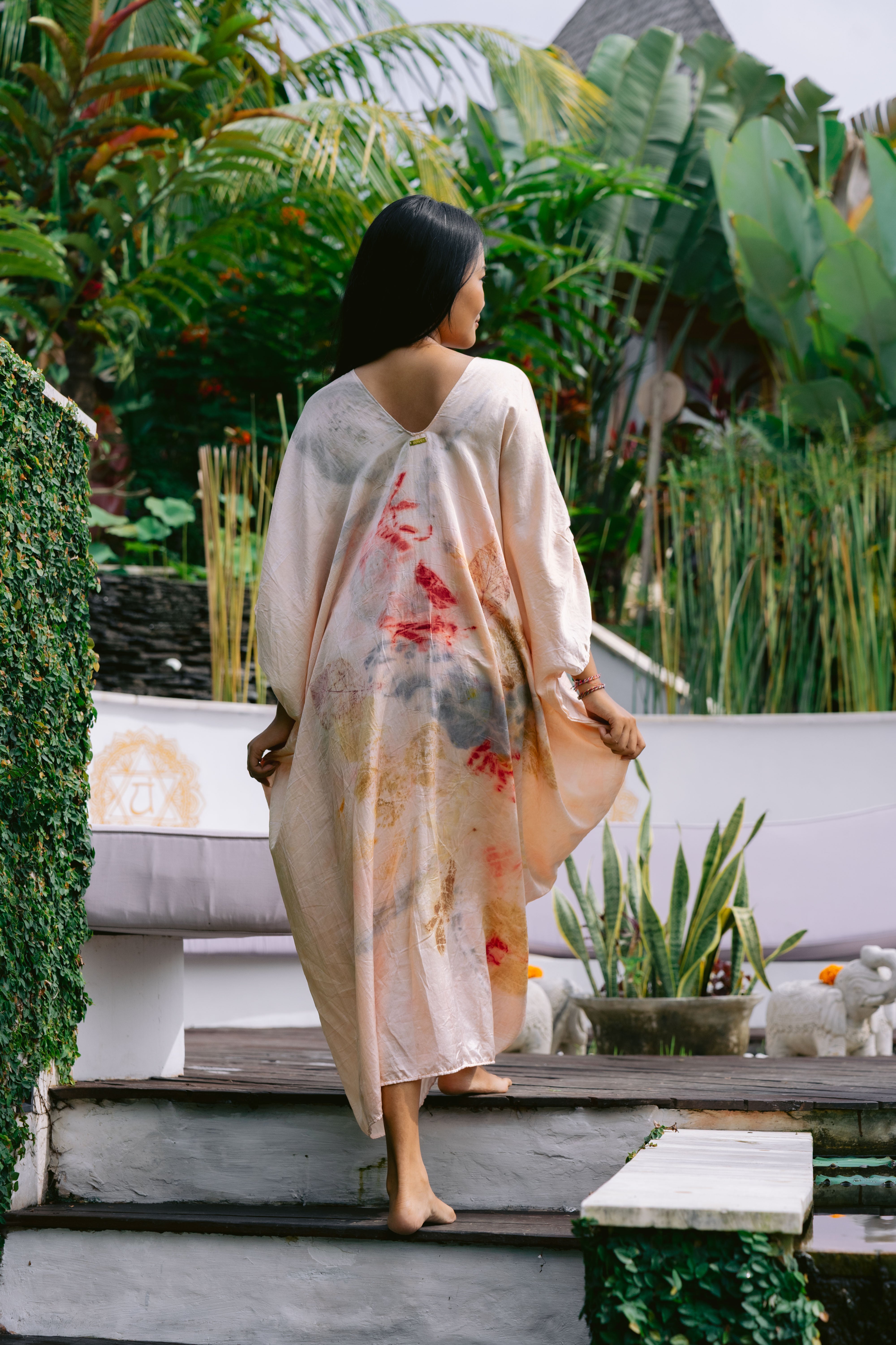 The Parvati – Pink Yellow, Blue, & Red Cotton Silk Eco Print Dress