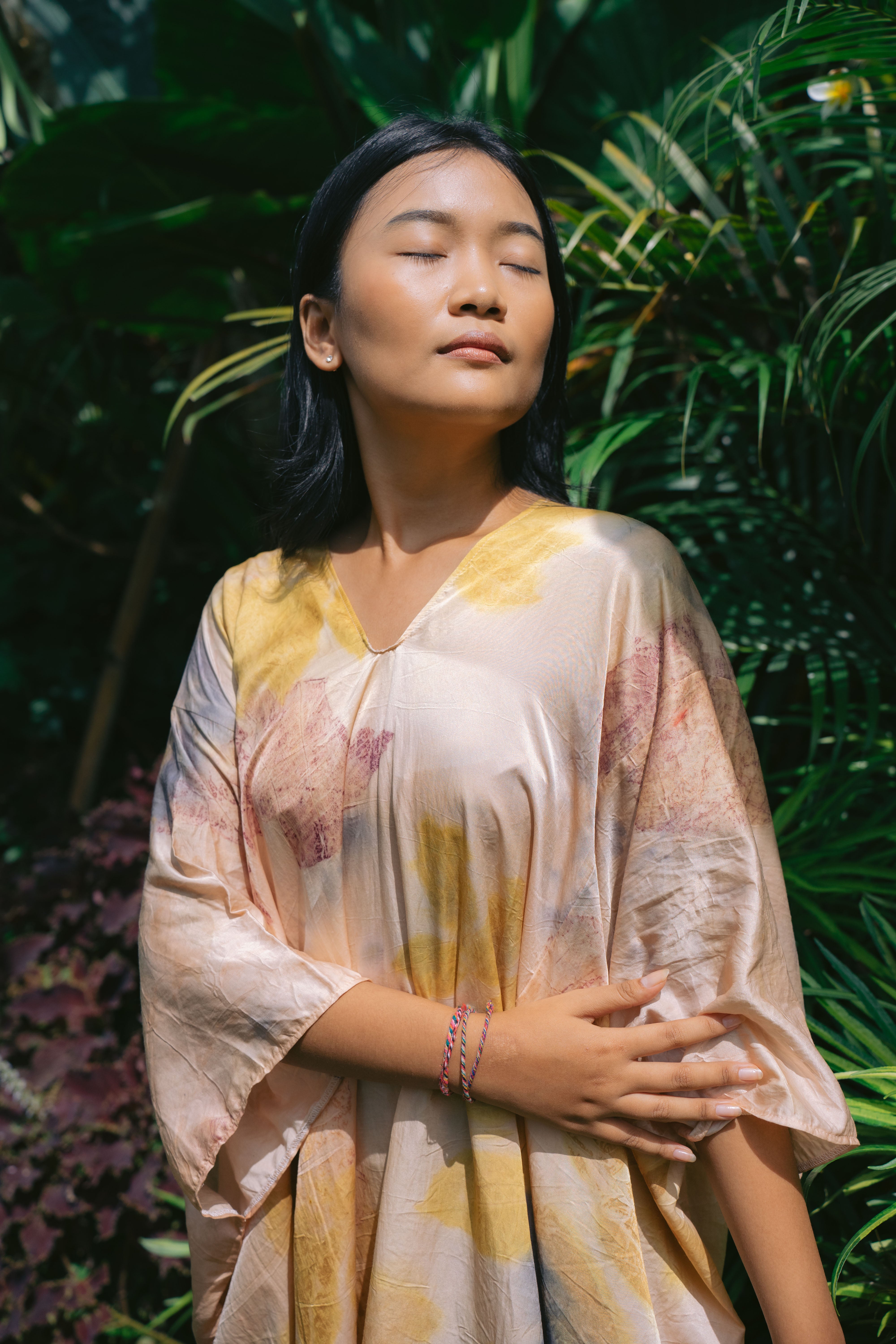 The Parvati – Pink Yellow, Purple, Red & Green Cotton Silk Eco Print Dress