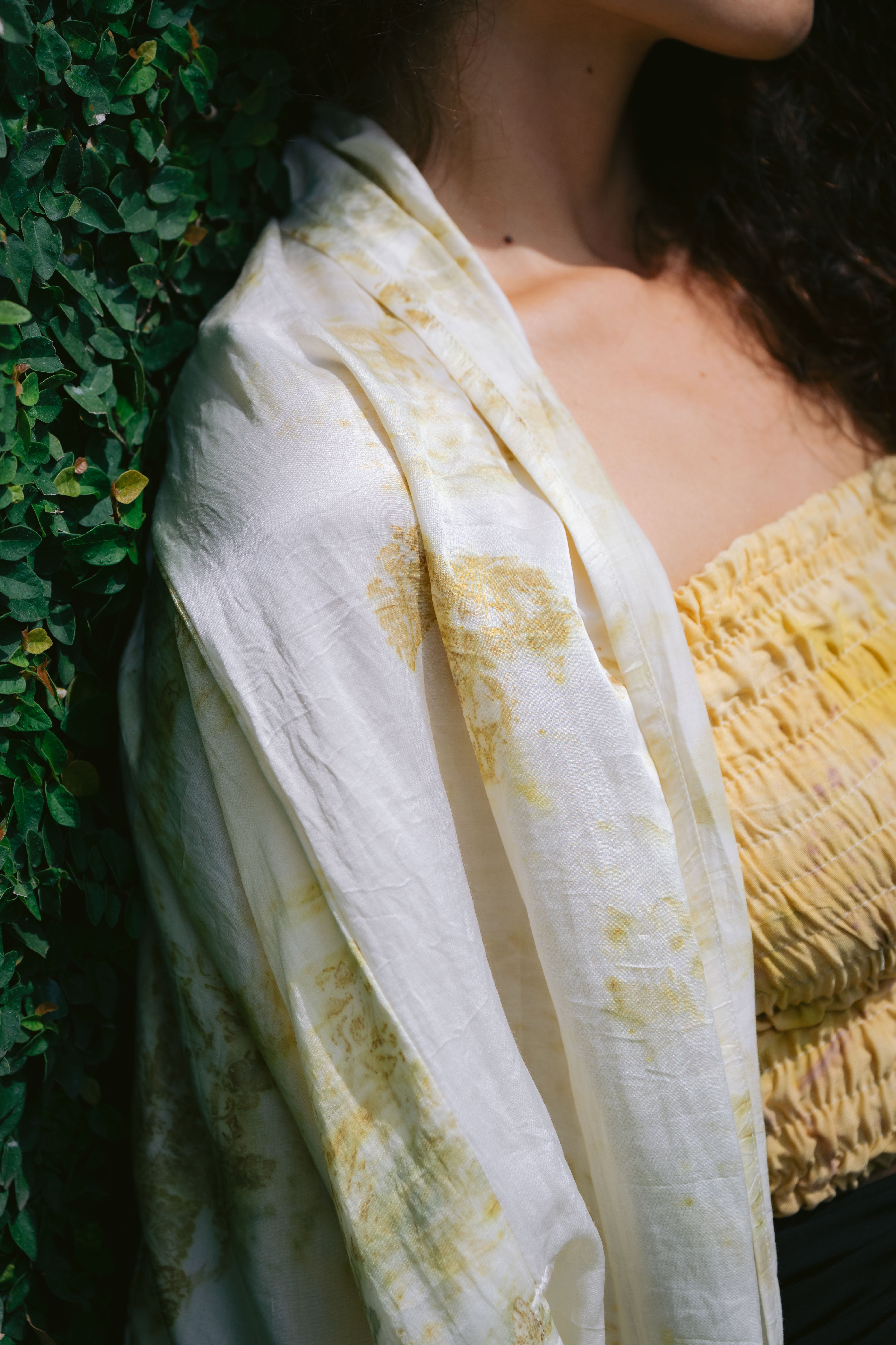 The Yogini – White Green & Yellow Cotton Silk Eco Print Pyjamas