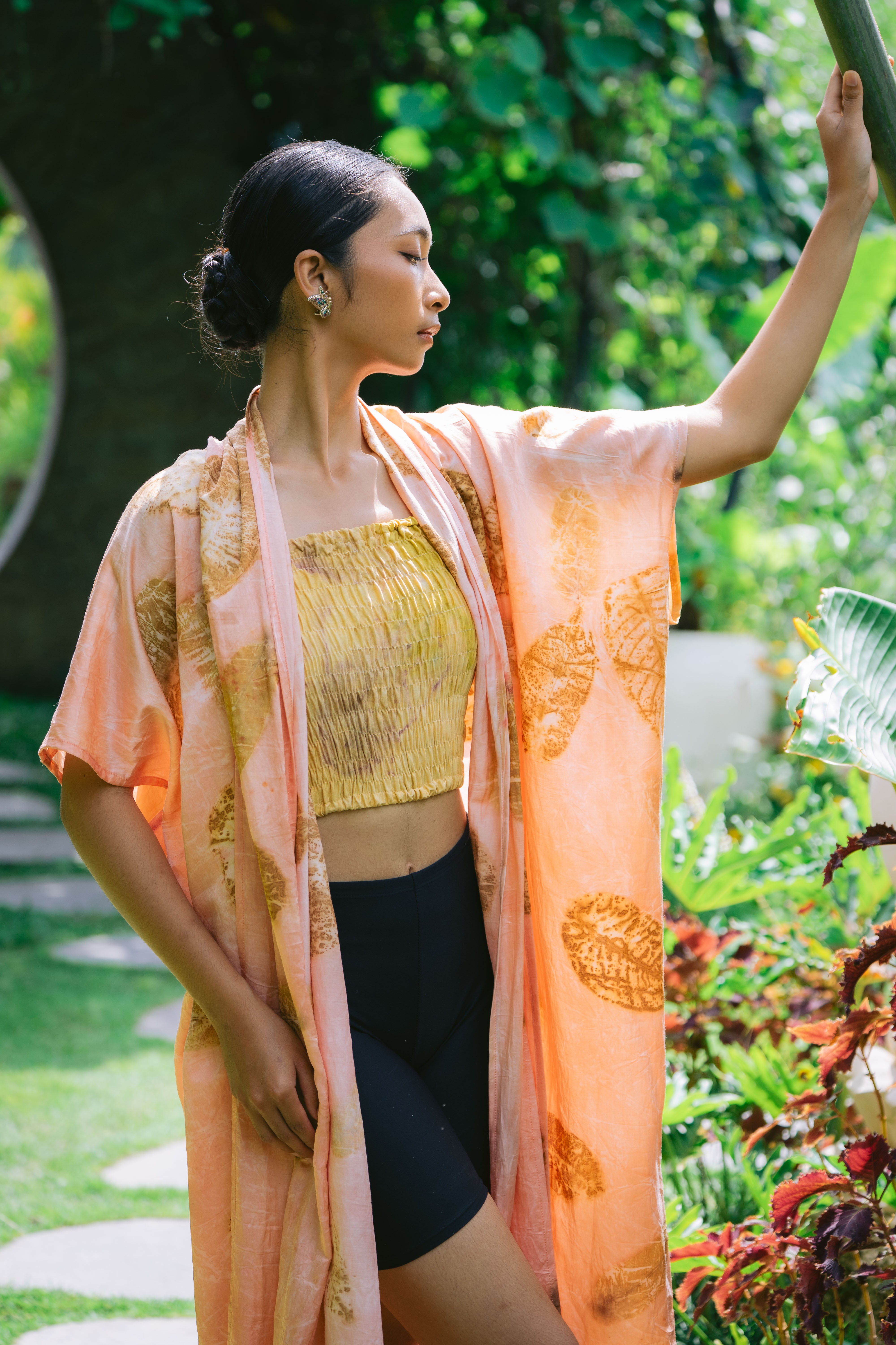 The Yogini – Pink, Brown, Green & Yellow Cotton Silk Eco Print Pyjamas