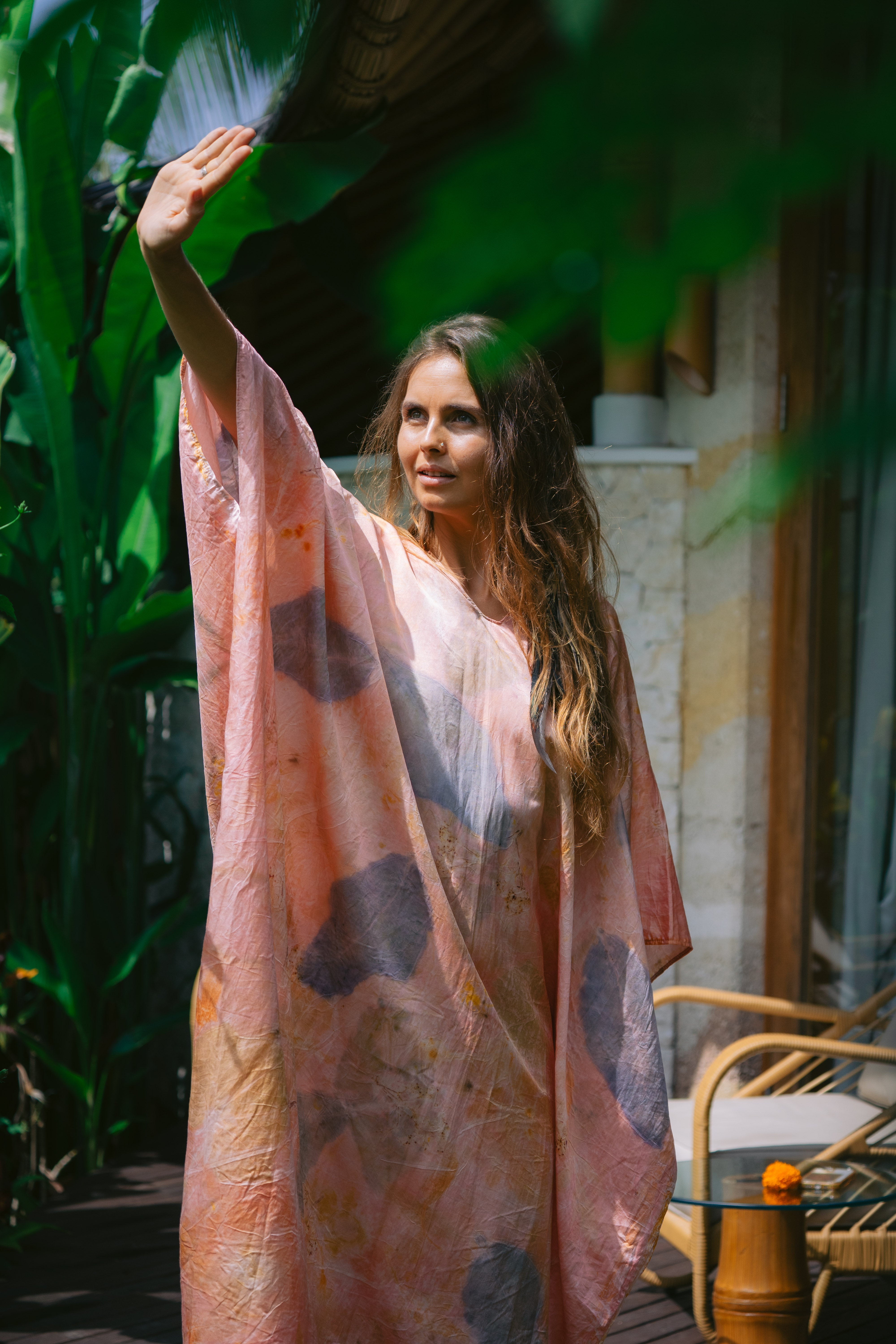 The Parvati – Pink Yellow, Blue & Purple Cotton Silk Eco Print Dress