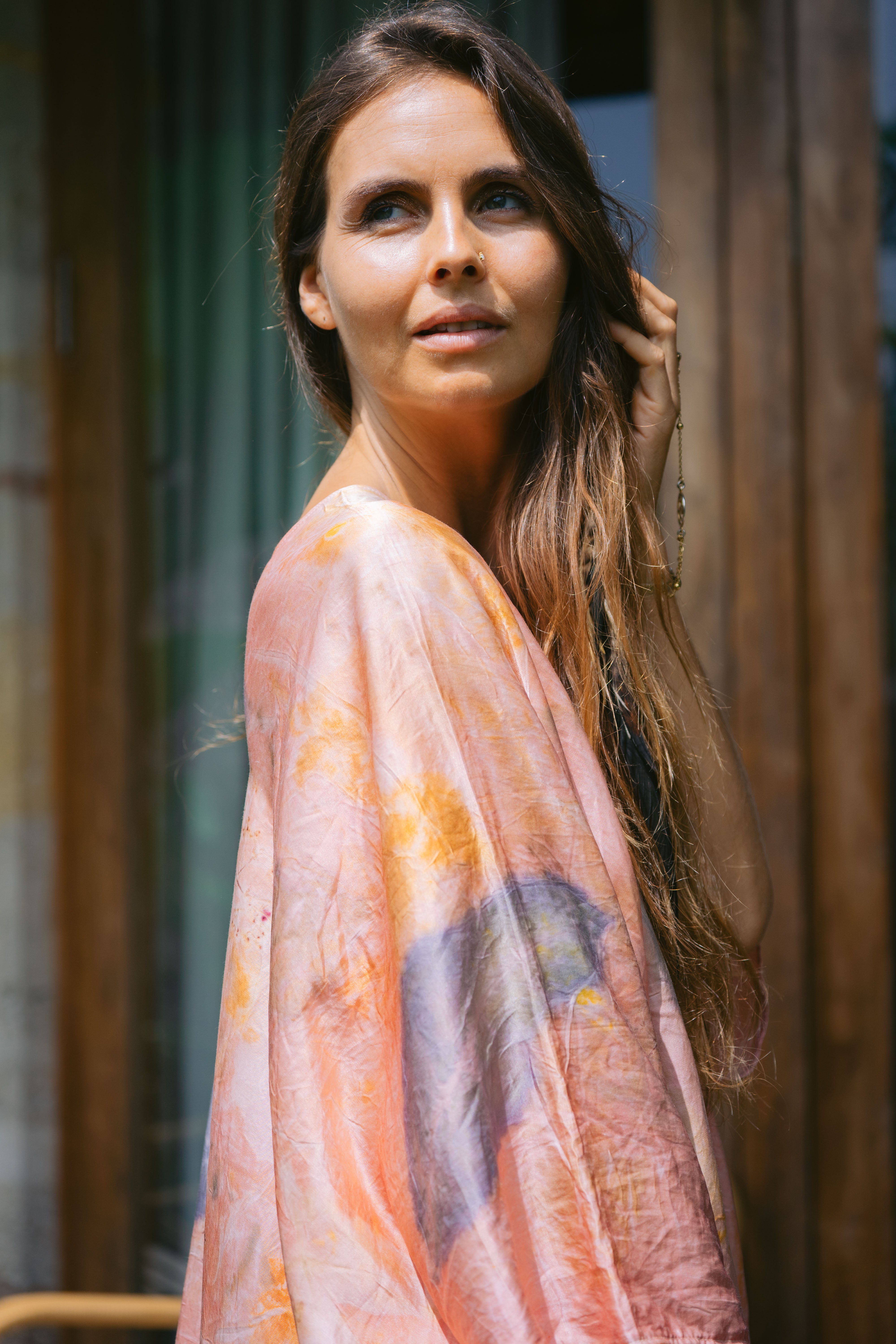 The Parvati – Pink Yellow, Blue & Purple Cotton Silk Eco Print Dress