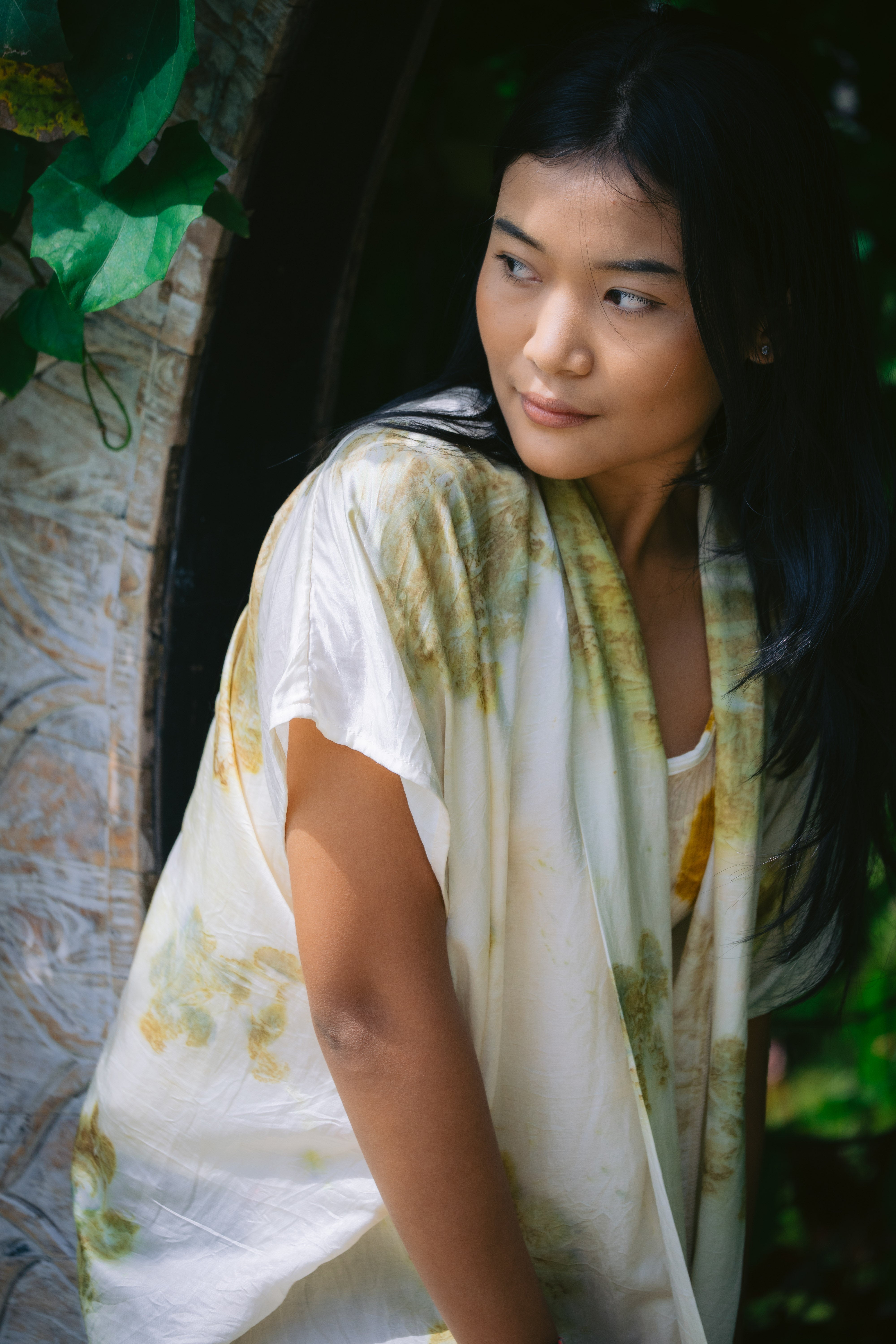 The Yogini – White, Green & Yellow Cotton Silk Eco Print Pyjamas