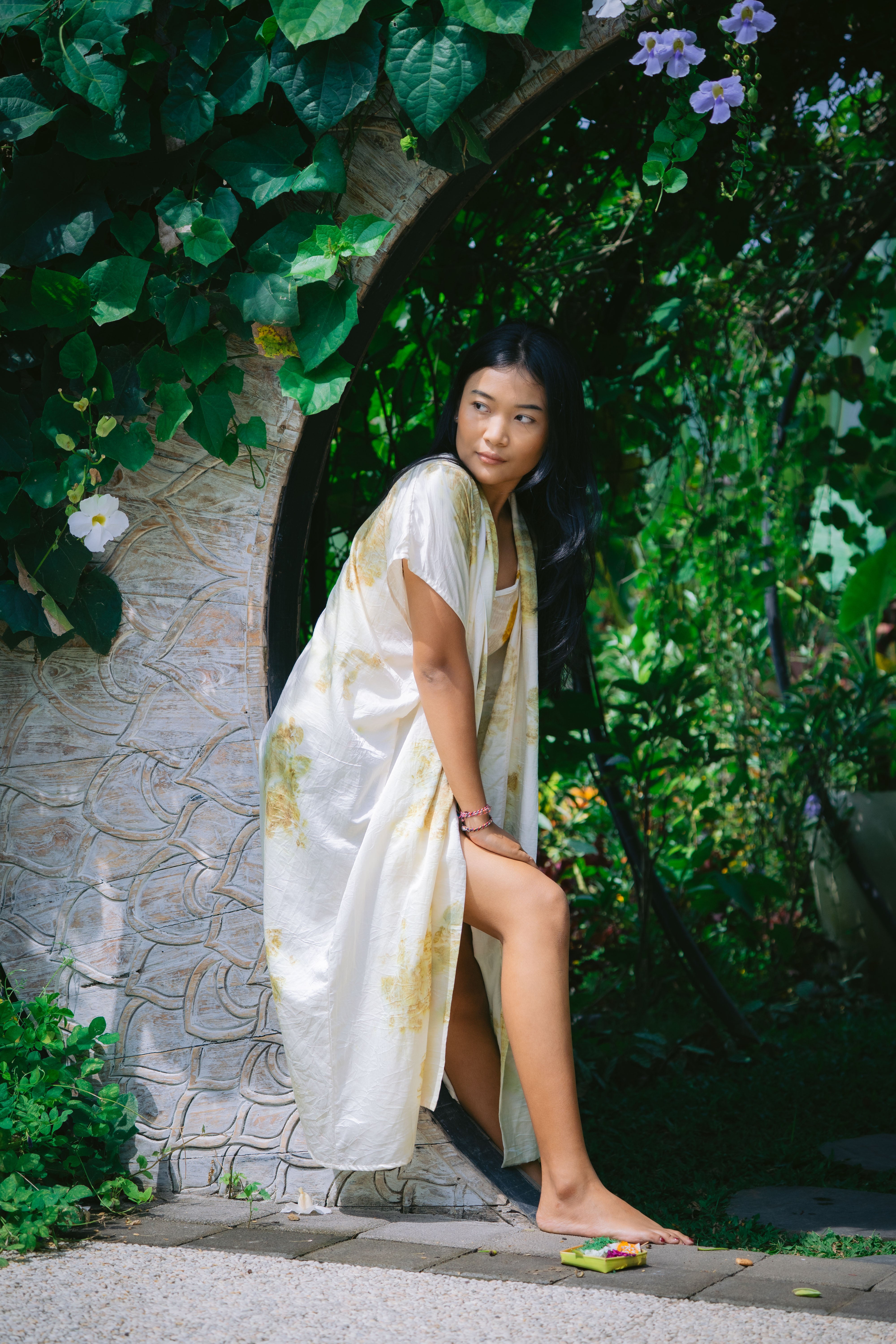 The Yogini – White, Green & Yellow Cotton Silk Eco Print Pyjamas