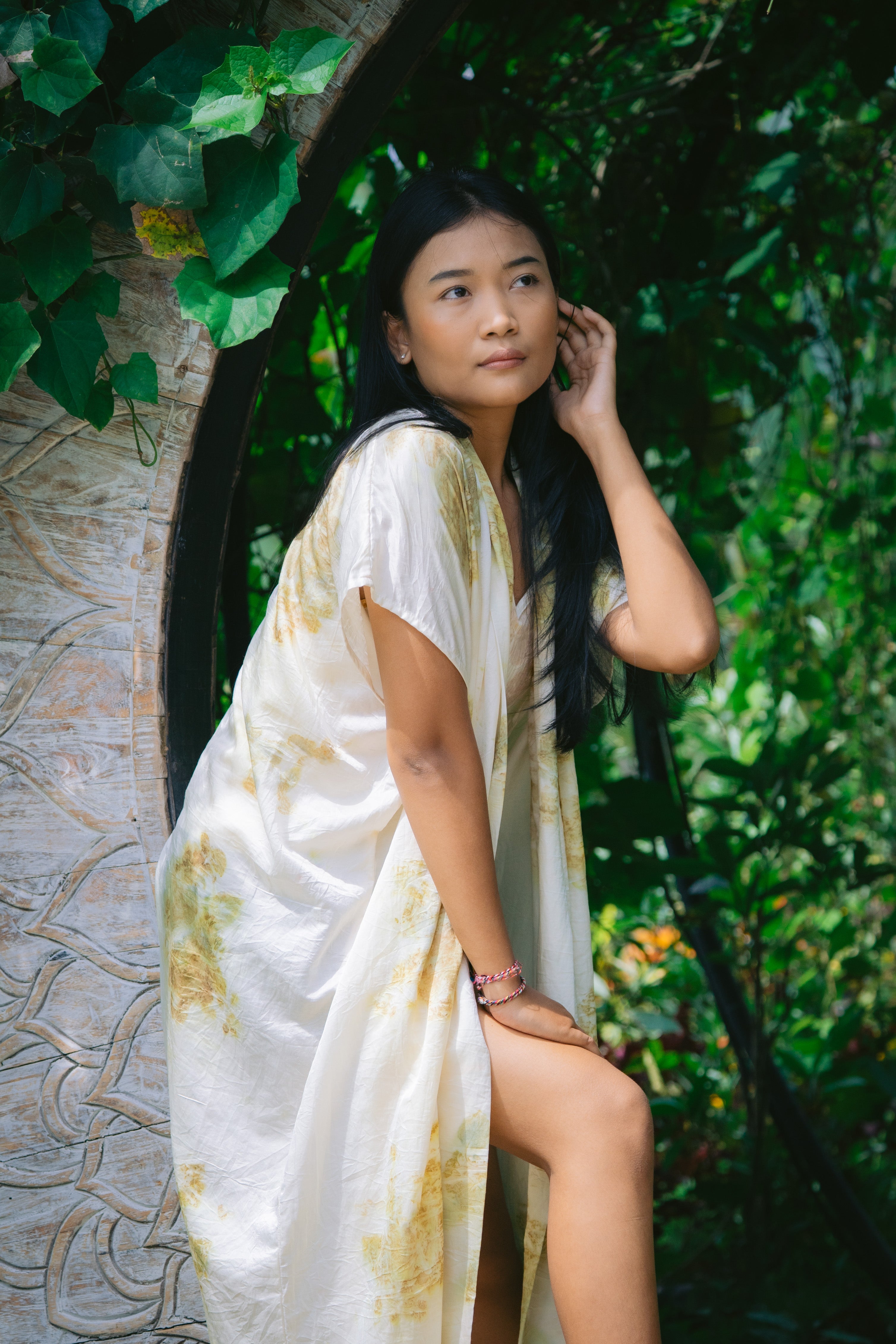 The Yogini – White, Green & Yellow Cotton Silk Eco Print Pyjamas