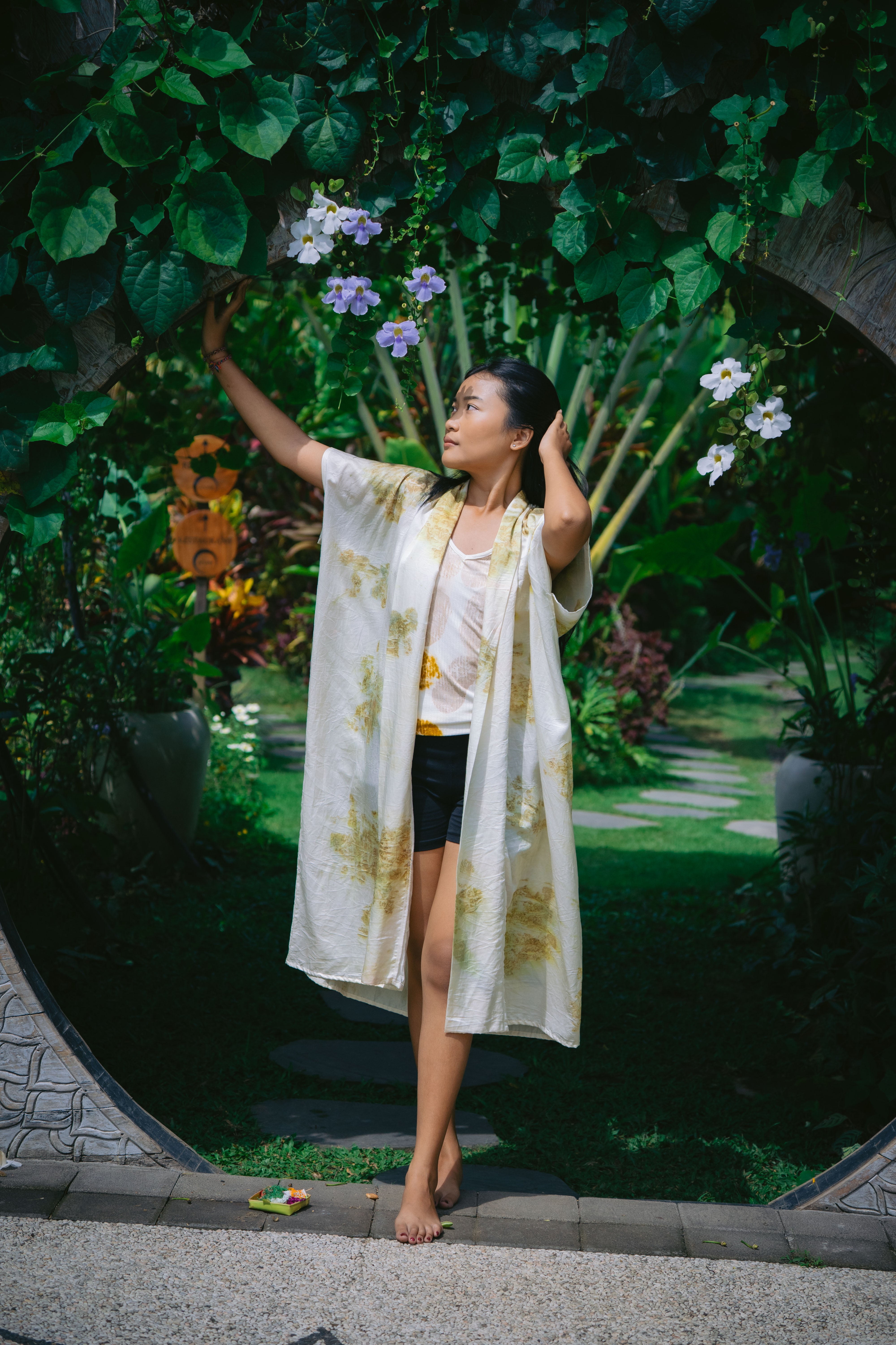 The Yogini – White, Green & Yellow Cotton Silk Eco Print Pyjamas