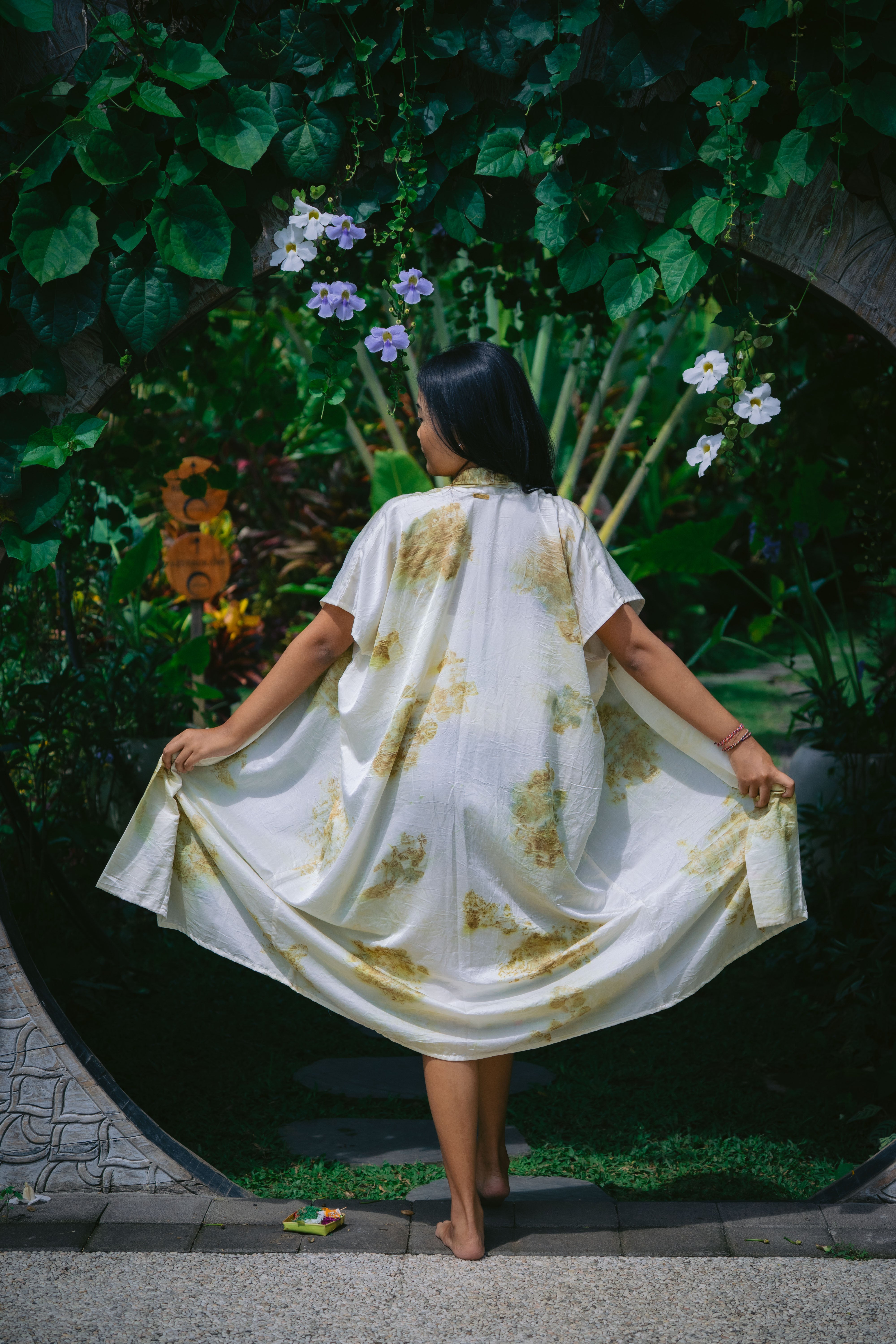 The Yogini – White, Green & Yellow Cotton Silk Eco Print Pyjamas