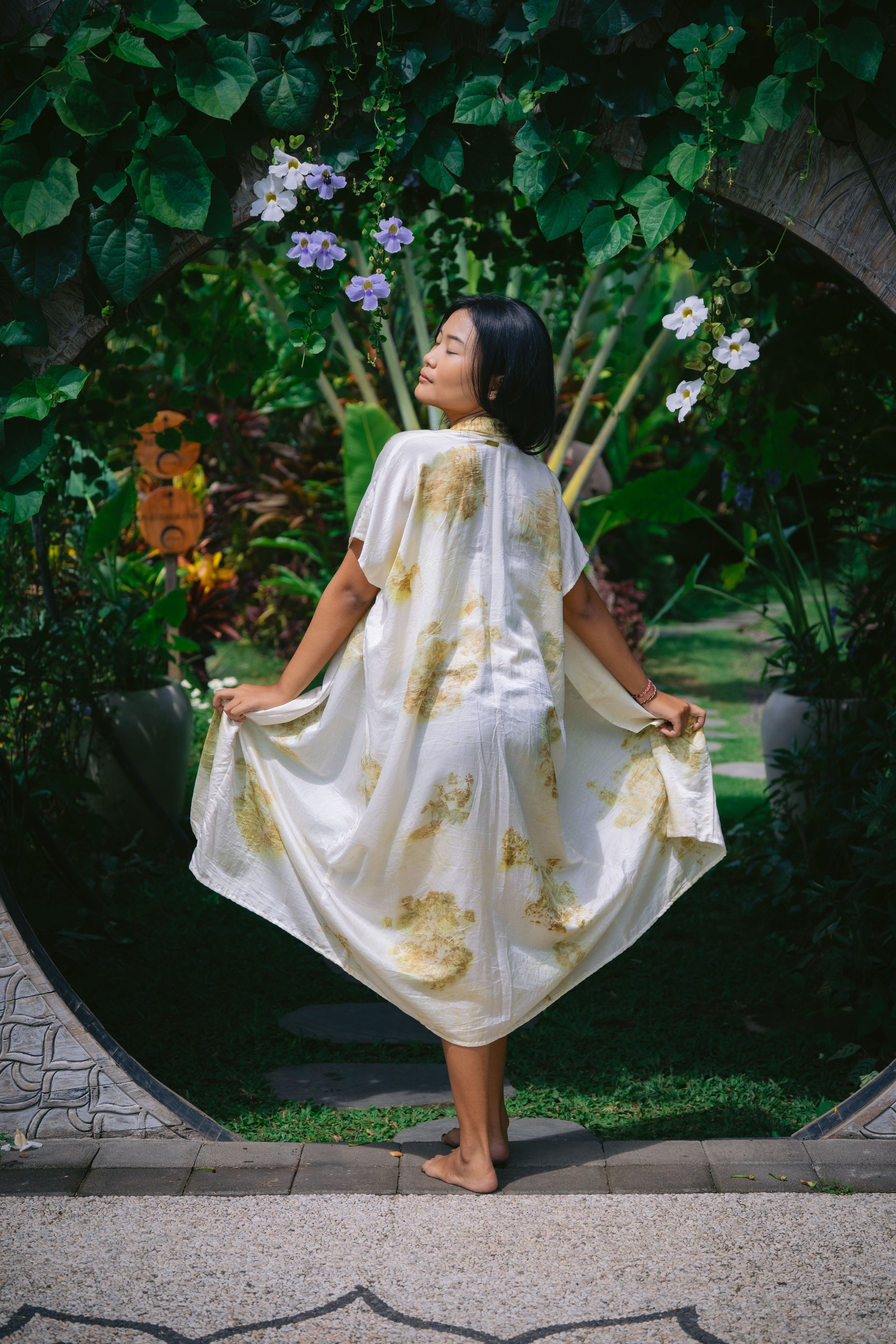 The Yogini – White, Green & Yellow Cotton Silk Eco Print Pyjamas