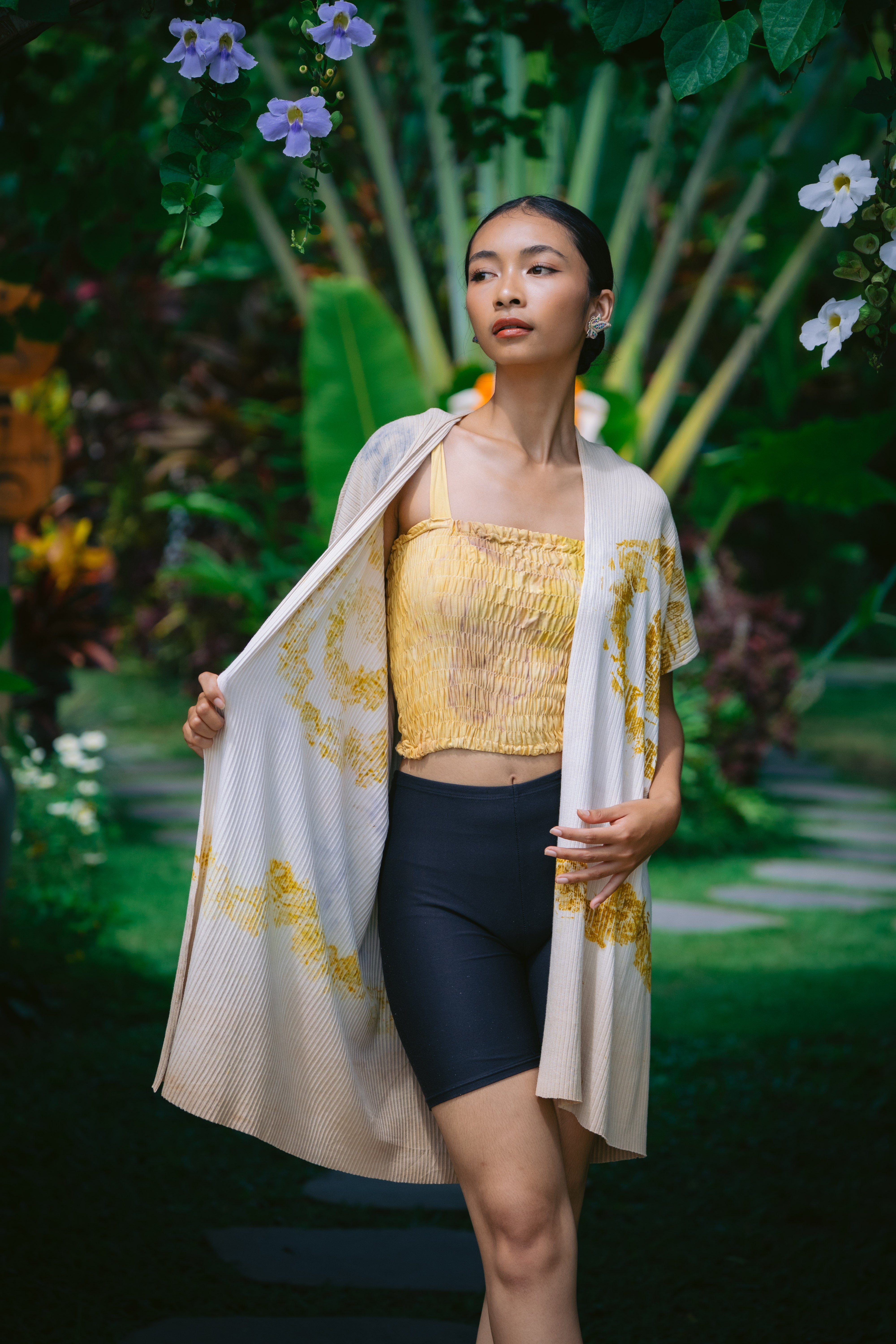The Lotus  White, Brown, Blue & Yellow Organic Bamboo Cotton Kimono Out Fit