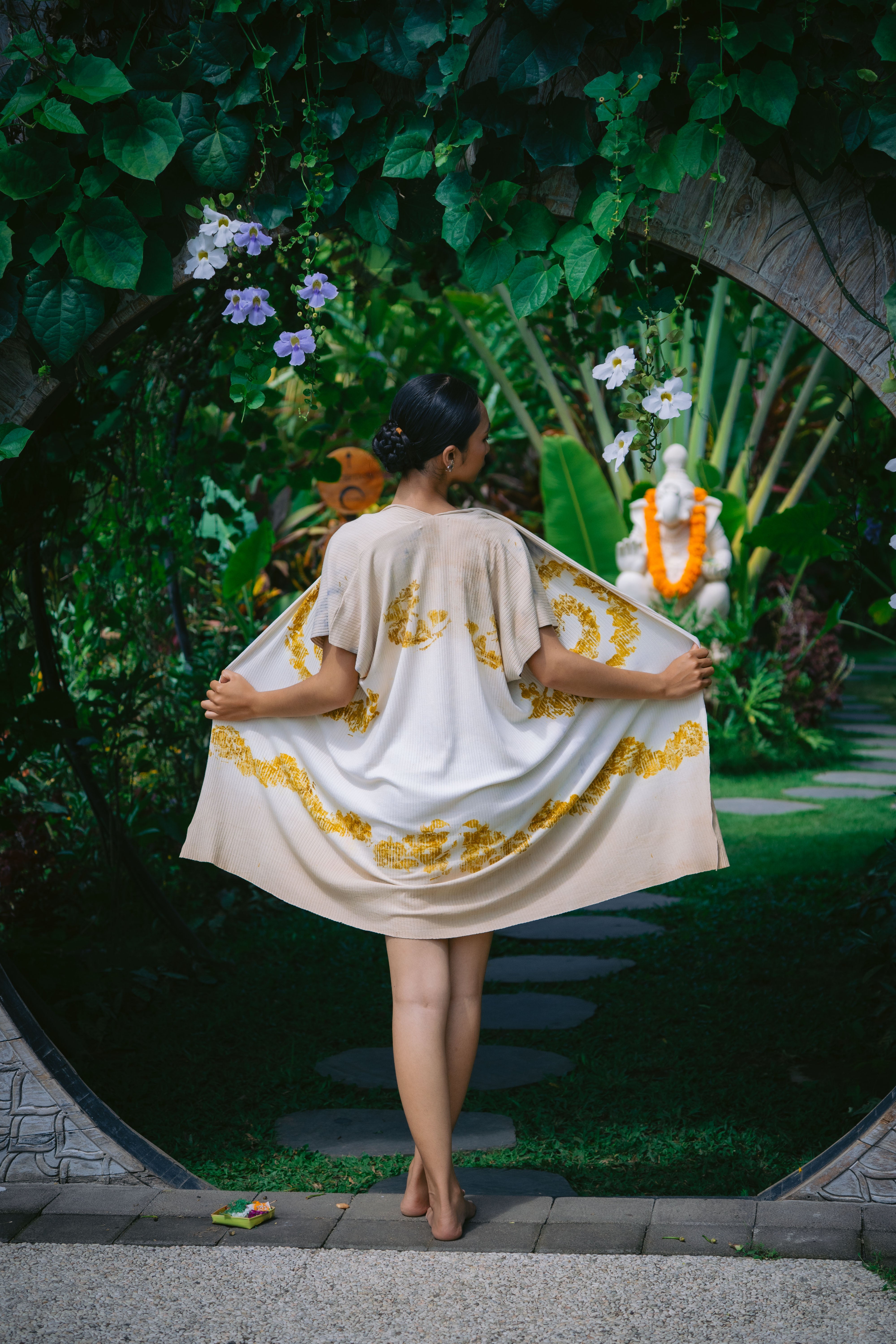 The Lotus  White, Brown, Blue & Yellow Organic Bamboo Cotton Kimono Out Fit