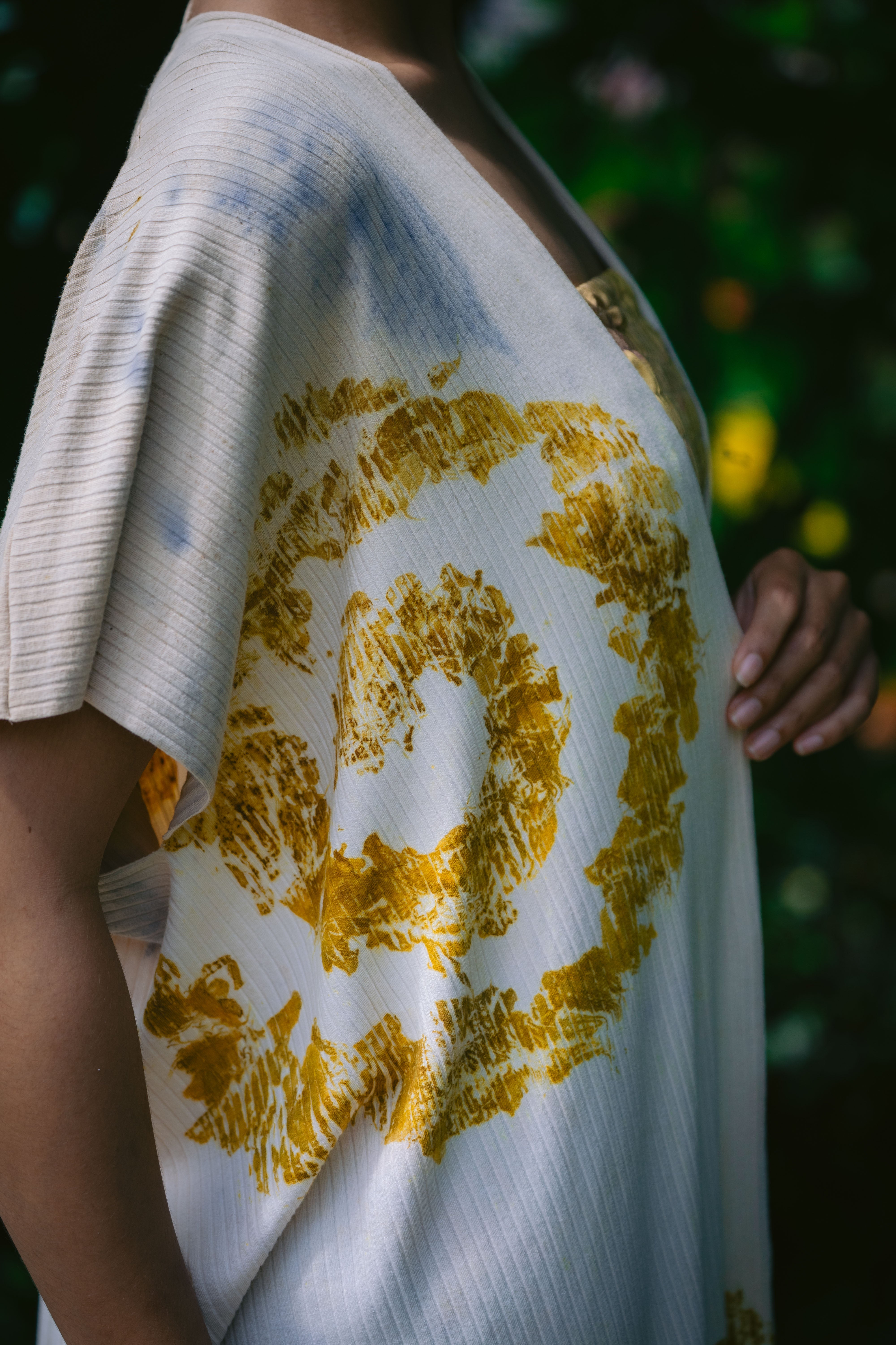 The Lotus  White, Brown, Blue & Yellow Organic Bamboo Cotton Kimono Out Fit