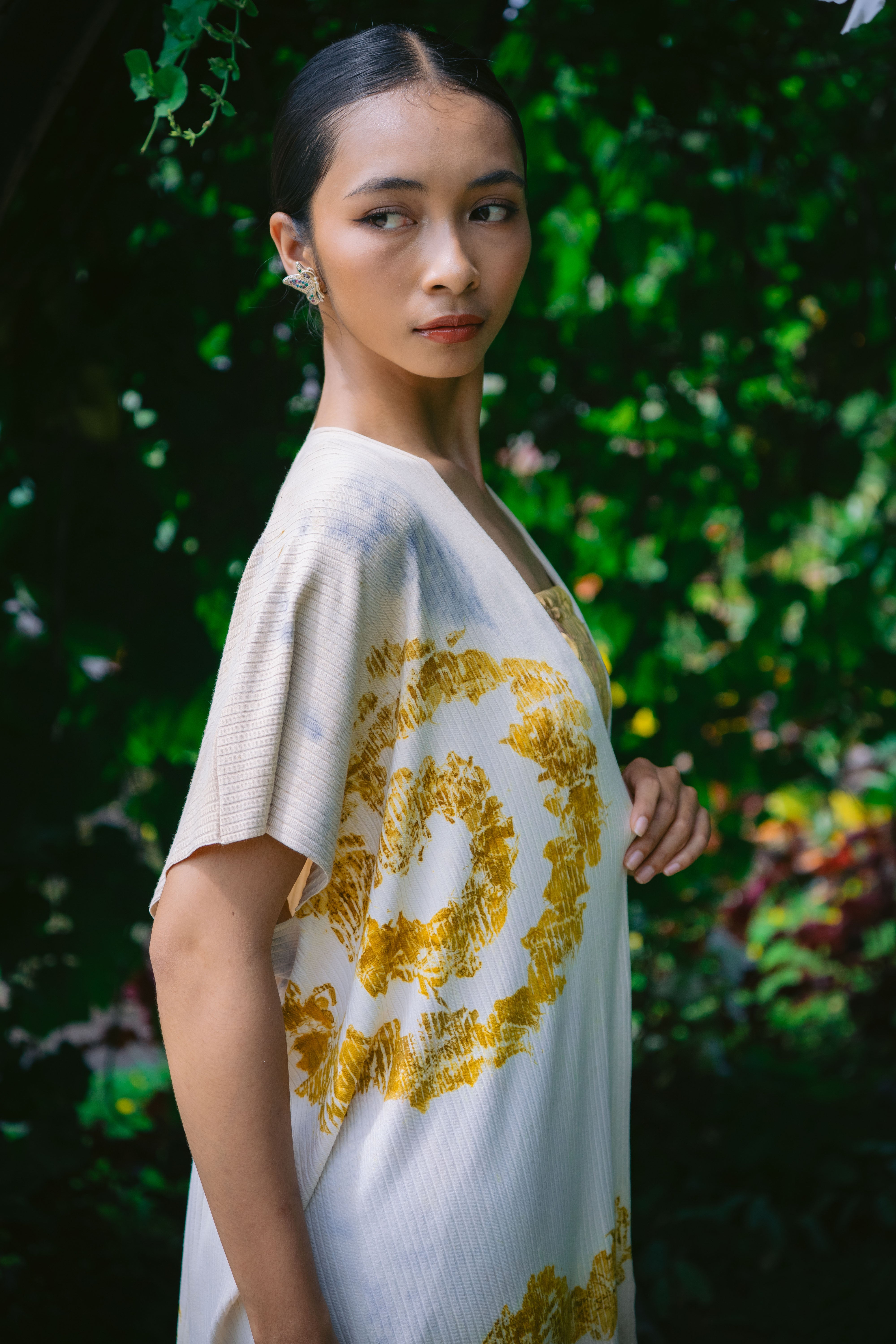 The Lotus  White, Brown, Blue & Yellow Organic Bamboo Cotton Kimono Out Fit