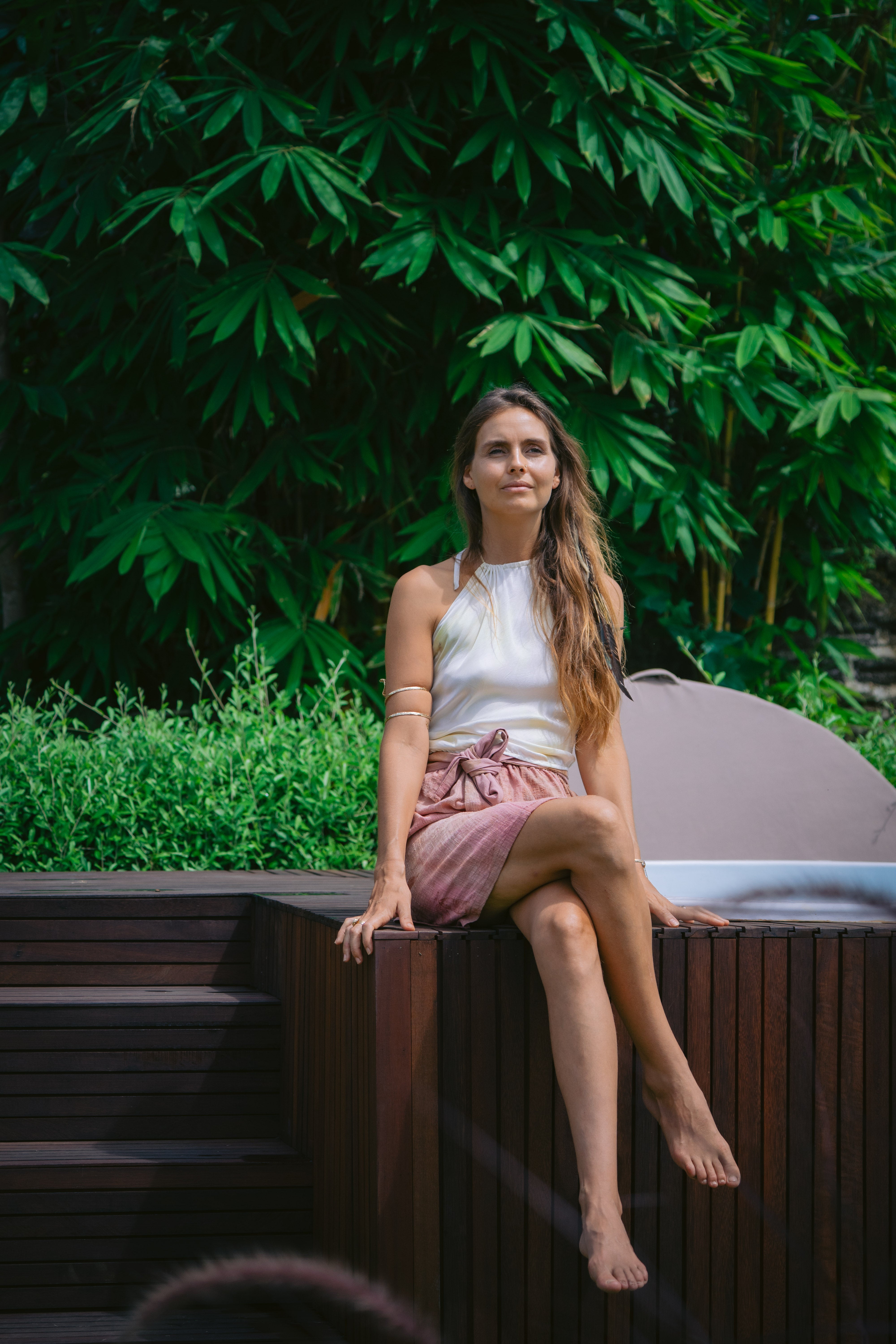 Tirta Puspa White & Yellow Cotton Silk Tank Top