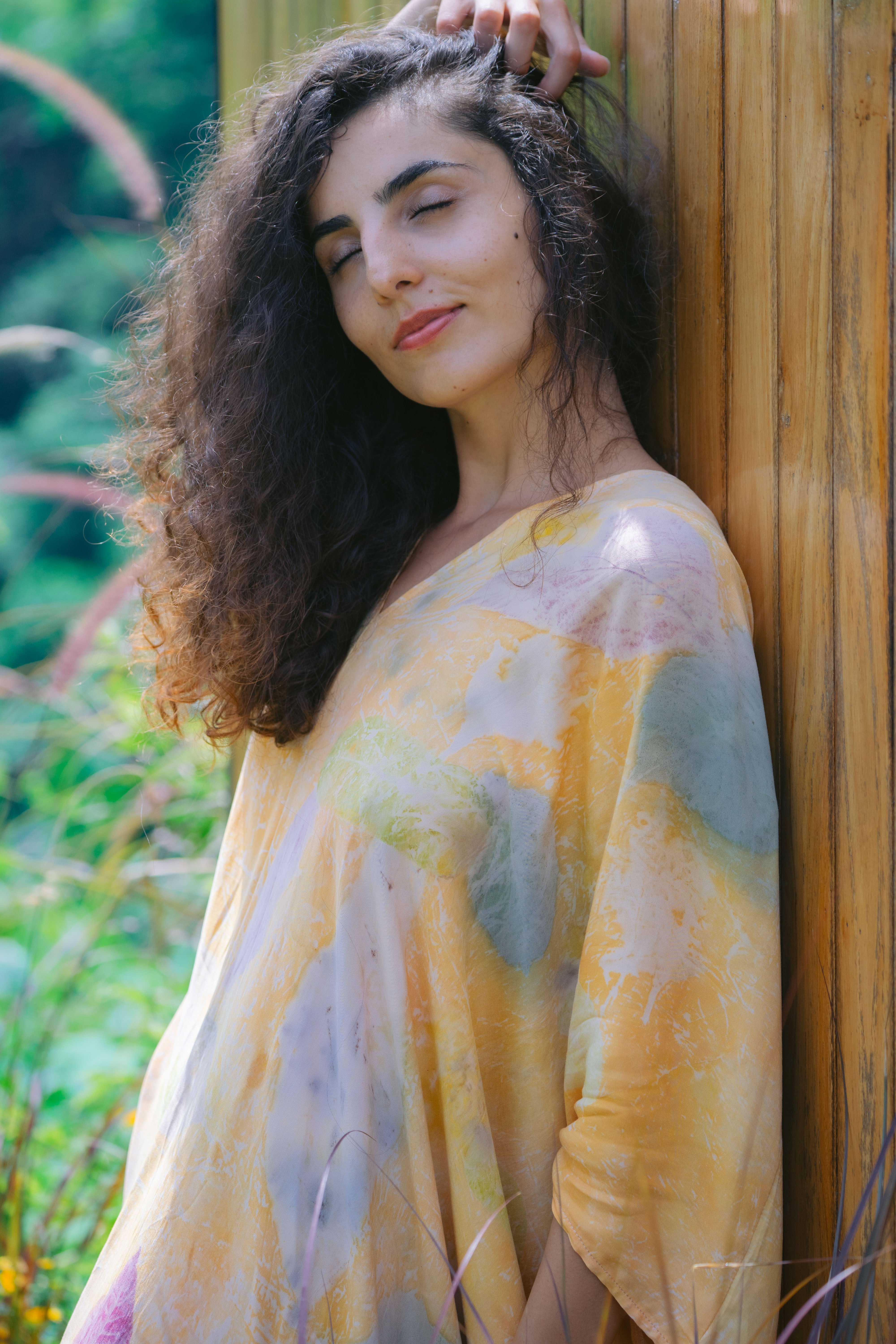 The Parvati – Yellow, Purple, Blue & White Eco Vero Friendly Print Dress