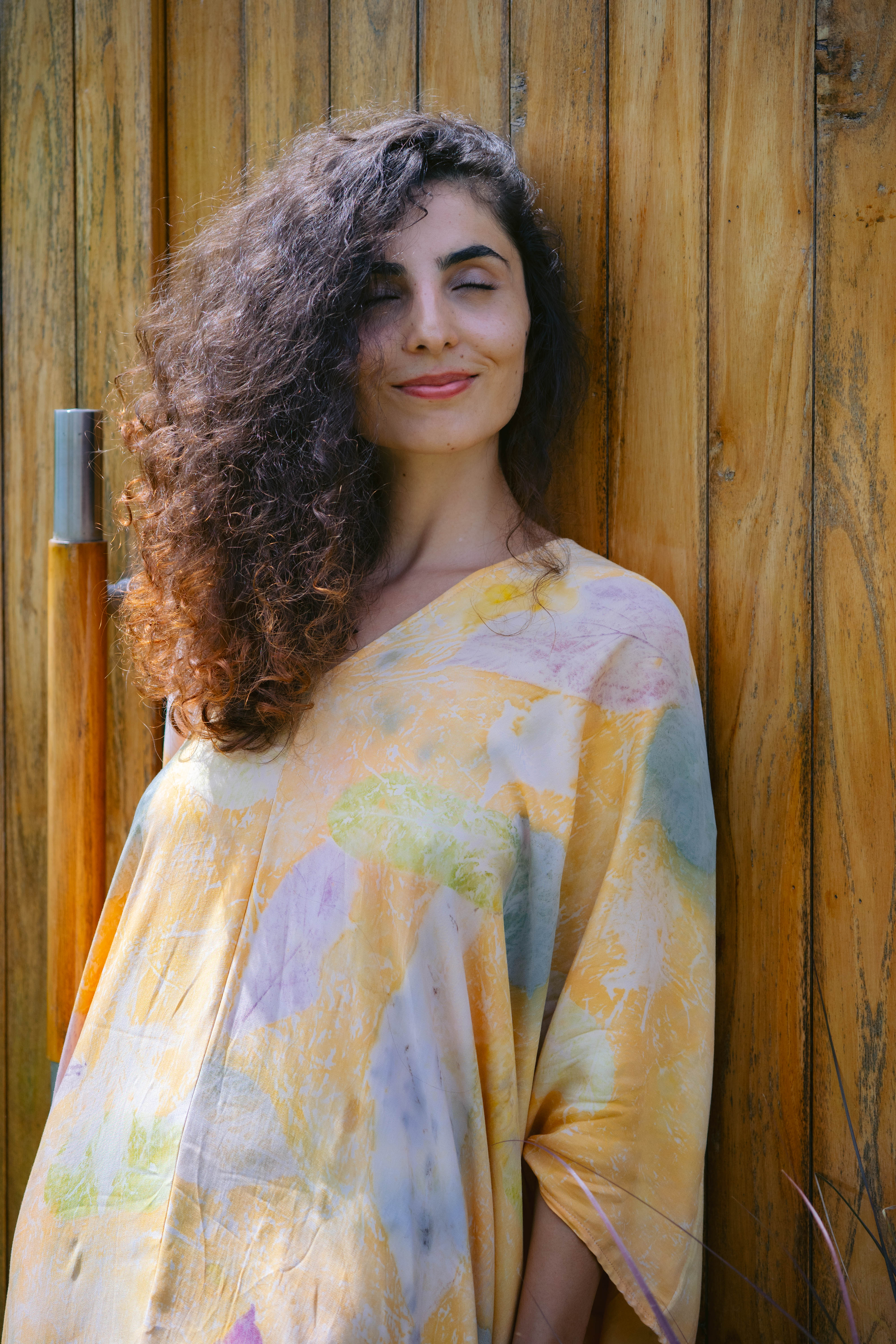 The Parvati – Yellow, Purple, Blue & White Eco Vero Friendly Print Dress