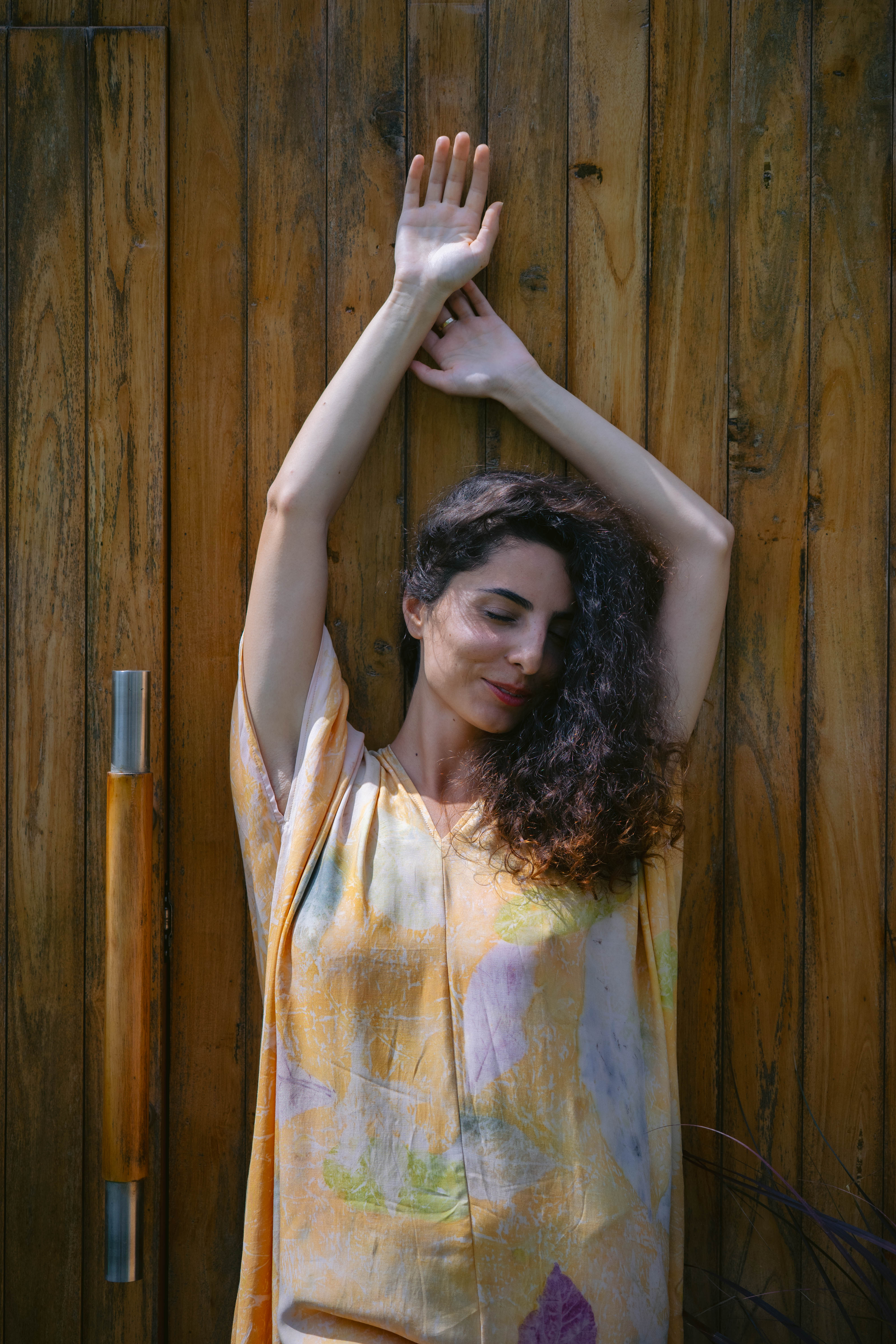 The Parvati – Yellow, Purple, Blue & White Eco Vero Friendly Print Dress