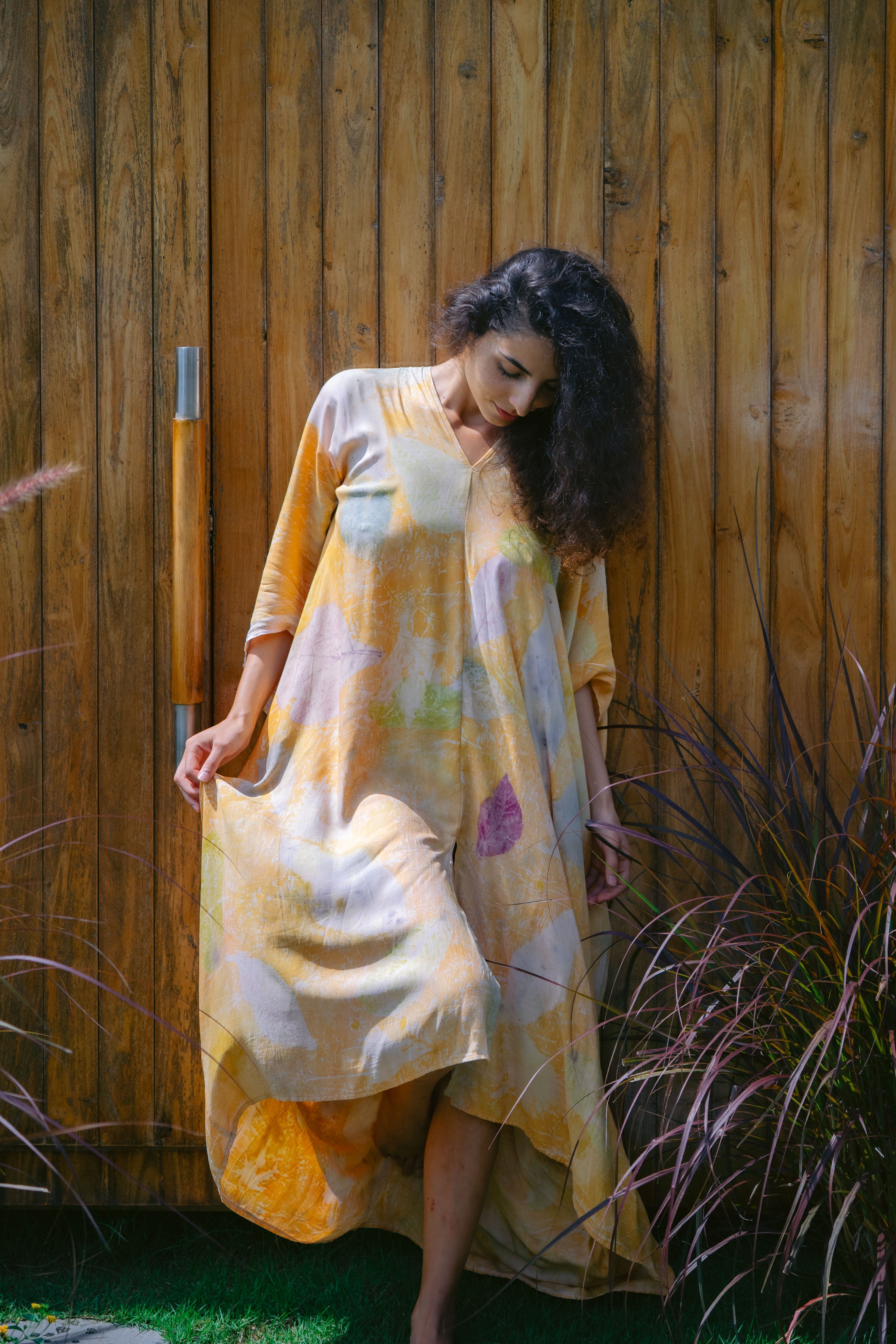 The Parvati – Yellow, Purple, Blue & White Eco Vero Friendly Print Dress