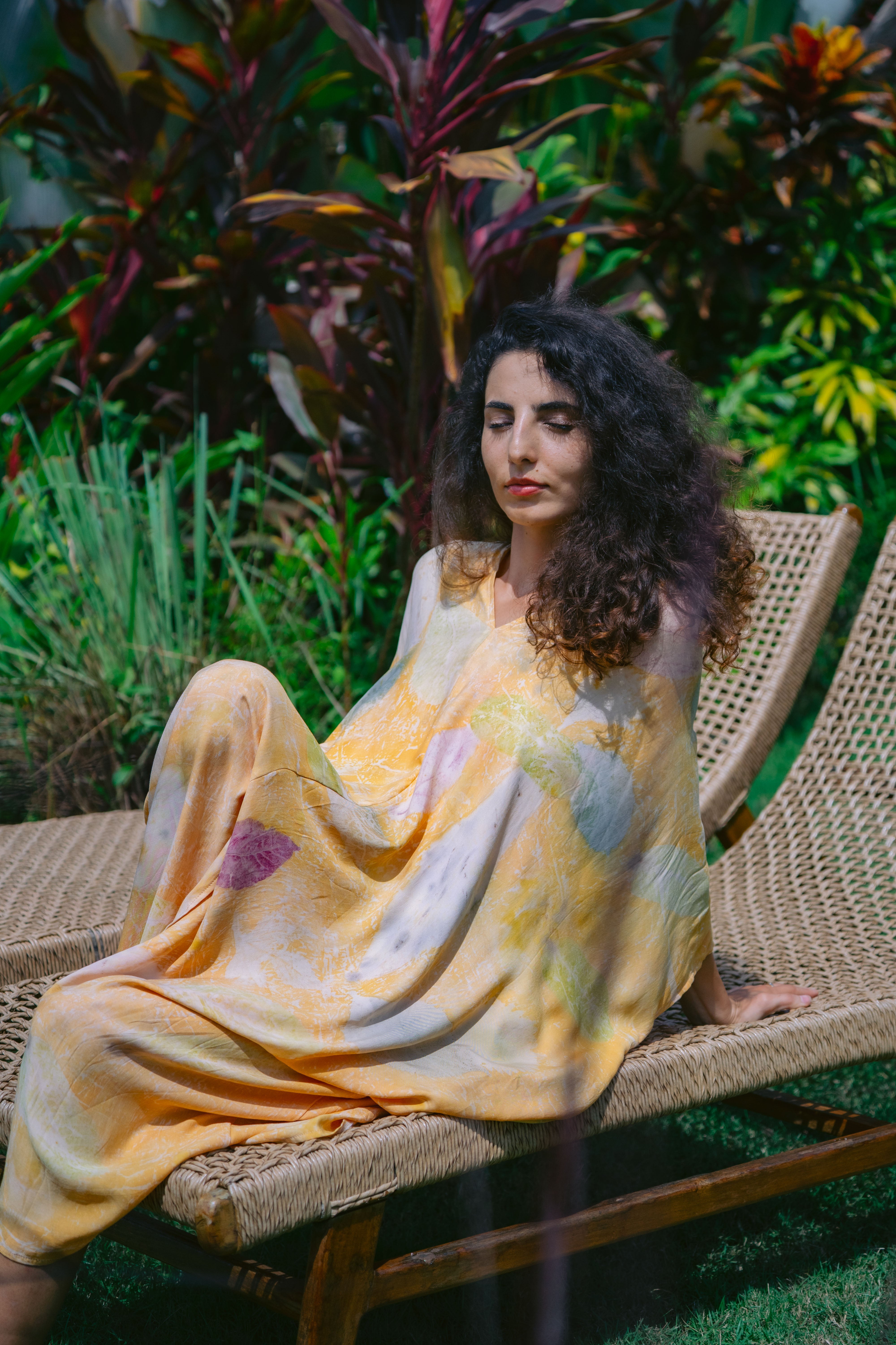 The Parvati – Yellow, Purple, Blue & White Eco Vero Friendly Print Dress