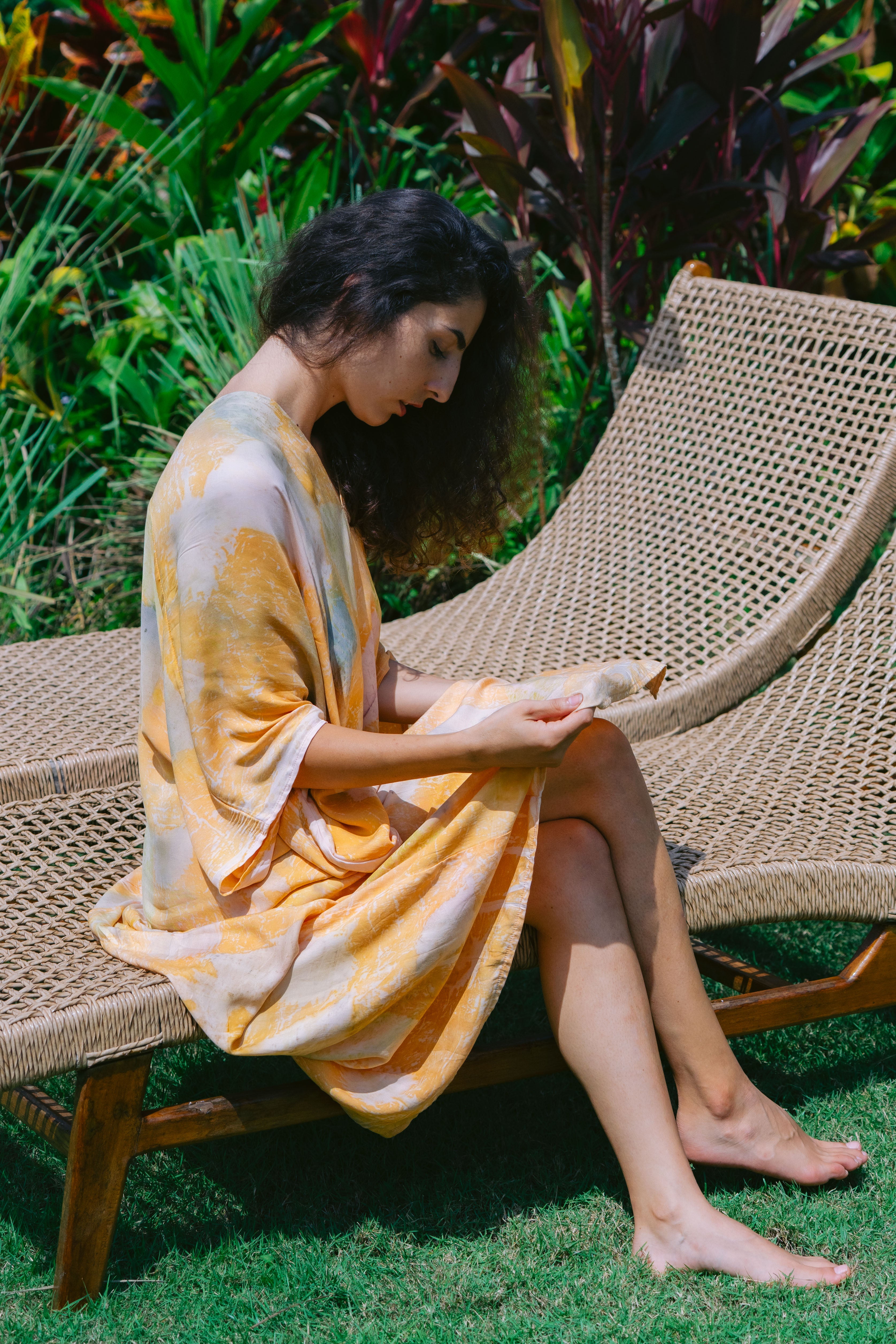 The Parvati – Yellow, Purple, Blue & White Eco Vero Friendly Print Dress