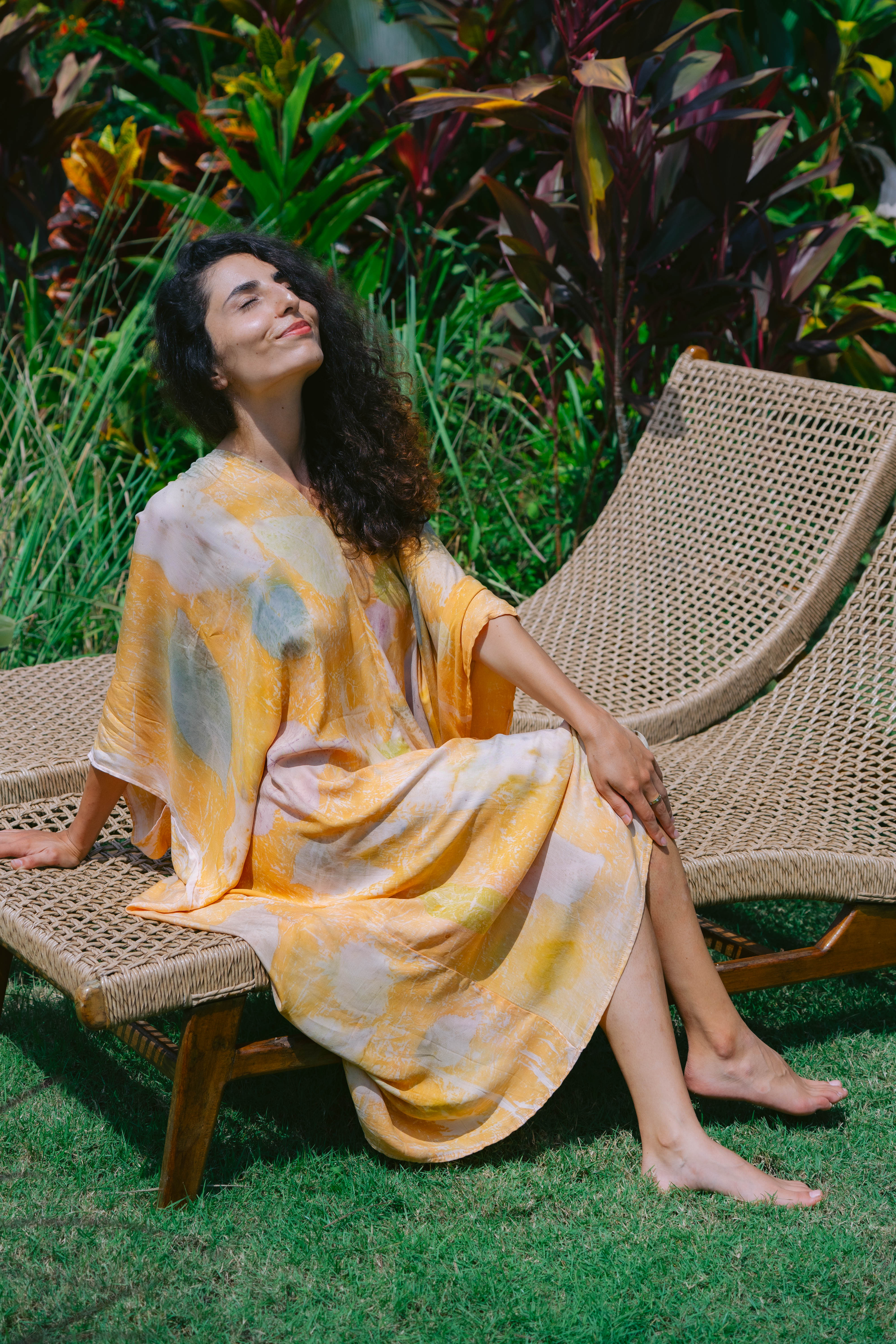 The Parvati – Yellow, Purple, Blue & White Eco Vero Friendly Print Dress