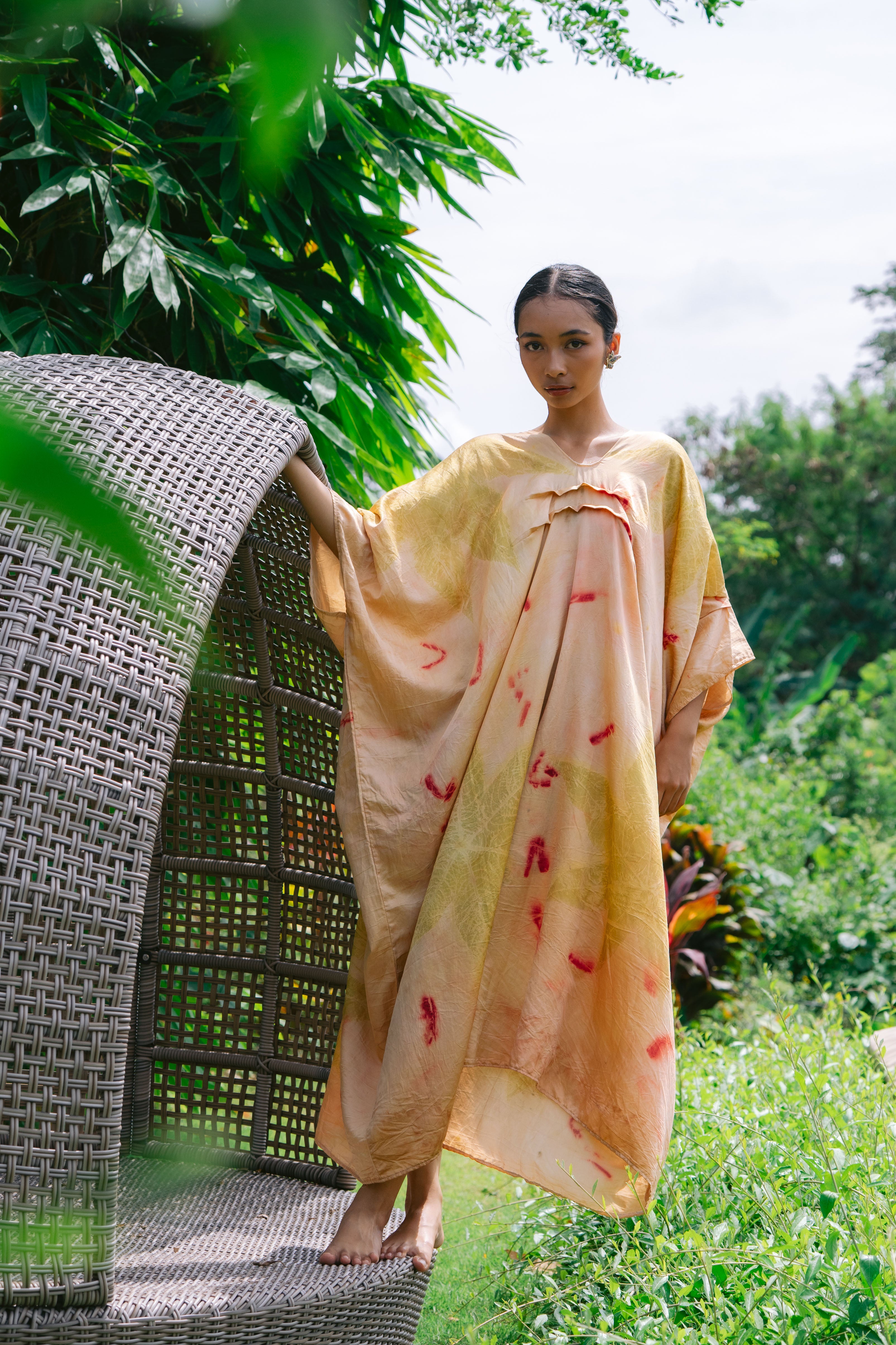 The Parvati – Yellow, Pink, Red & Green Cotton Silk Eco Print Dress