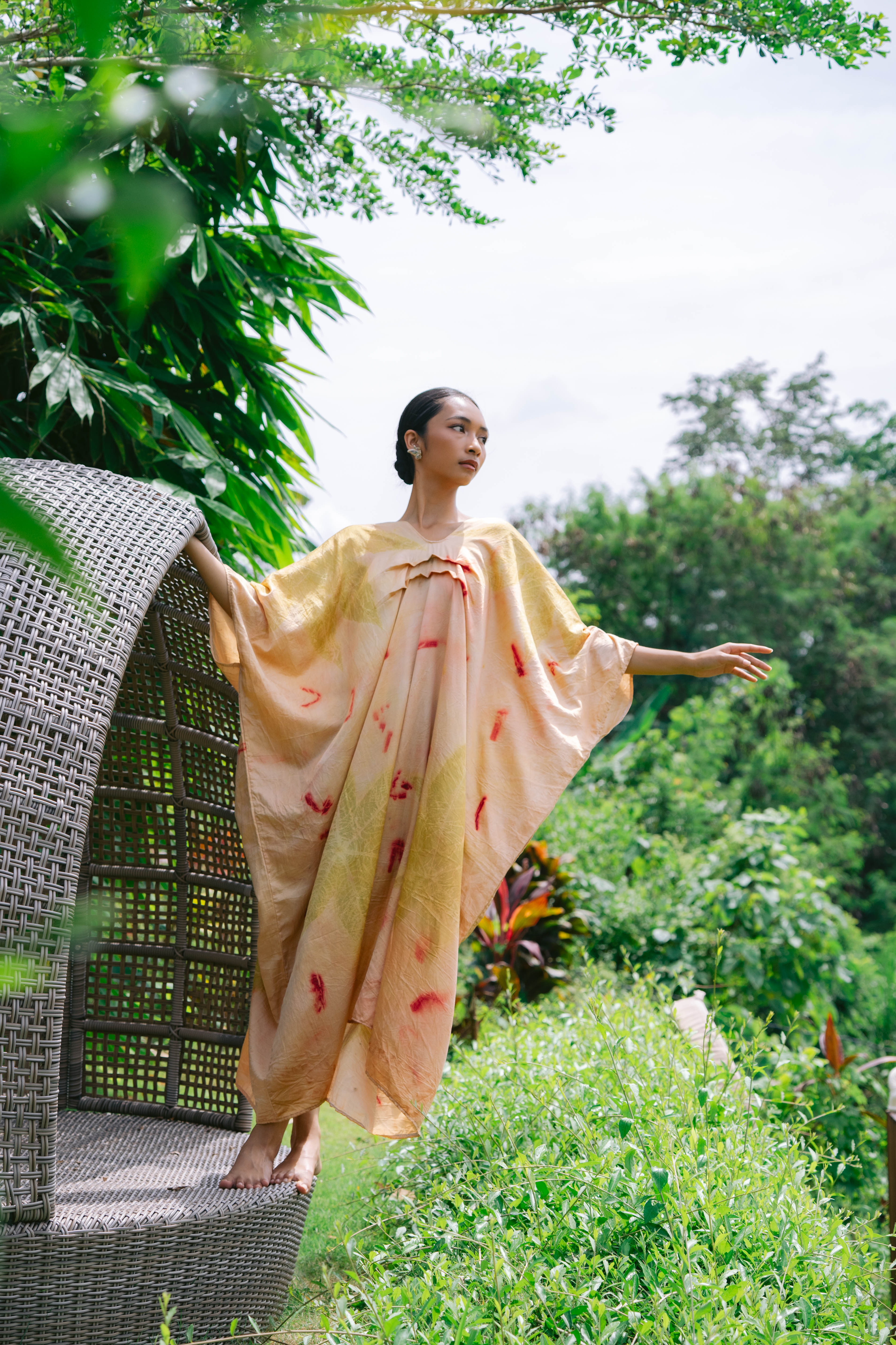 The Parvati – Yellow, Pink, Red & Green Cotton Silk Eco Print Dress