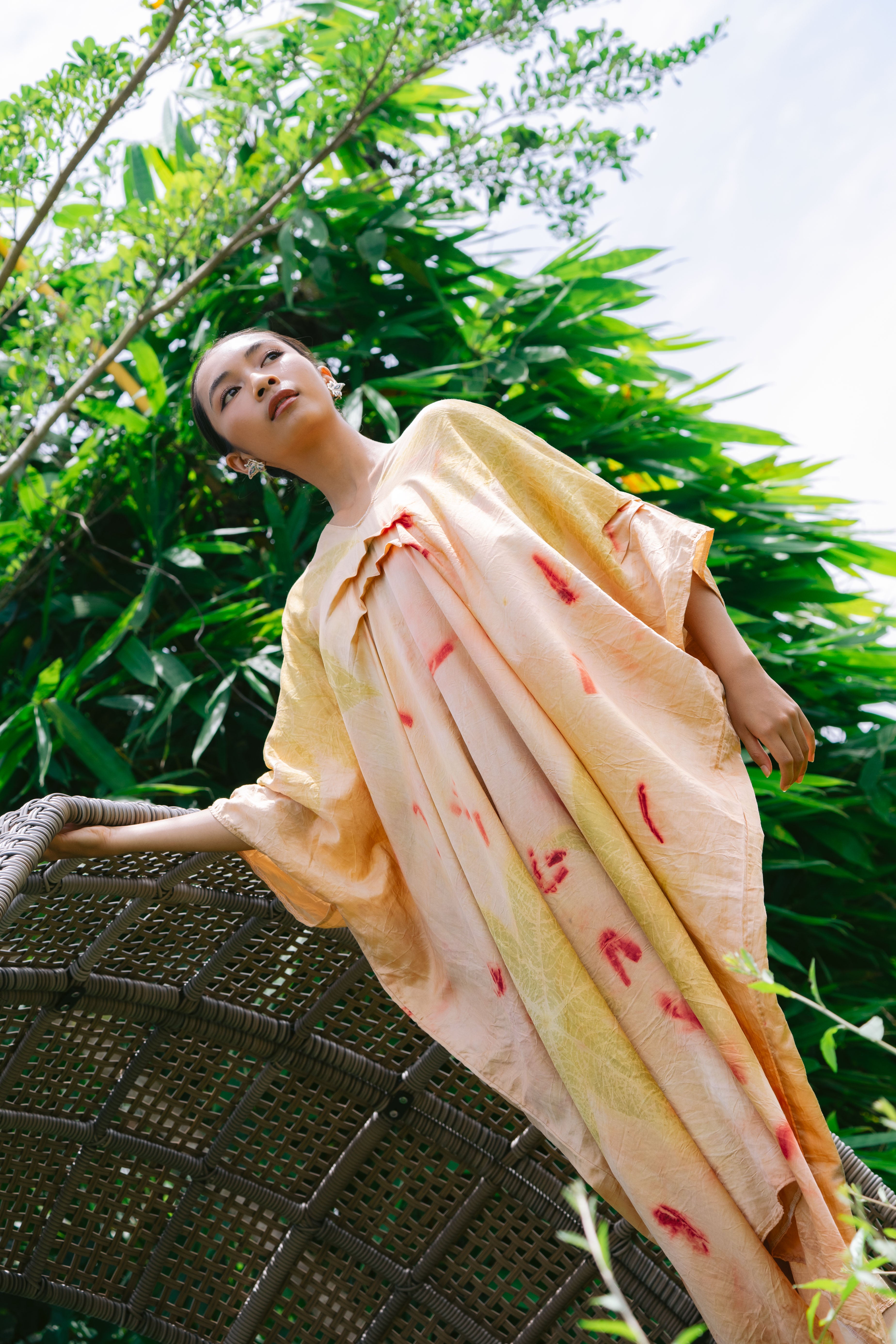 The Parvati – Yellow, Pink, Red & Green Cotton Silk Eco Print Dress