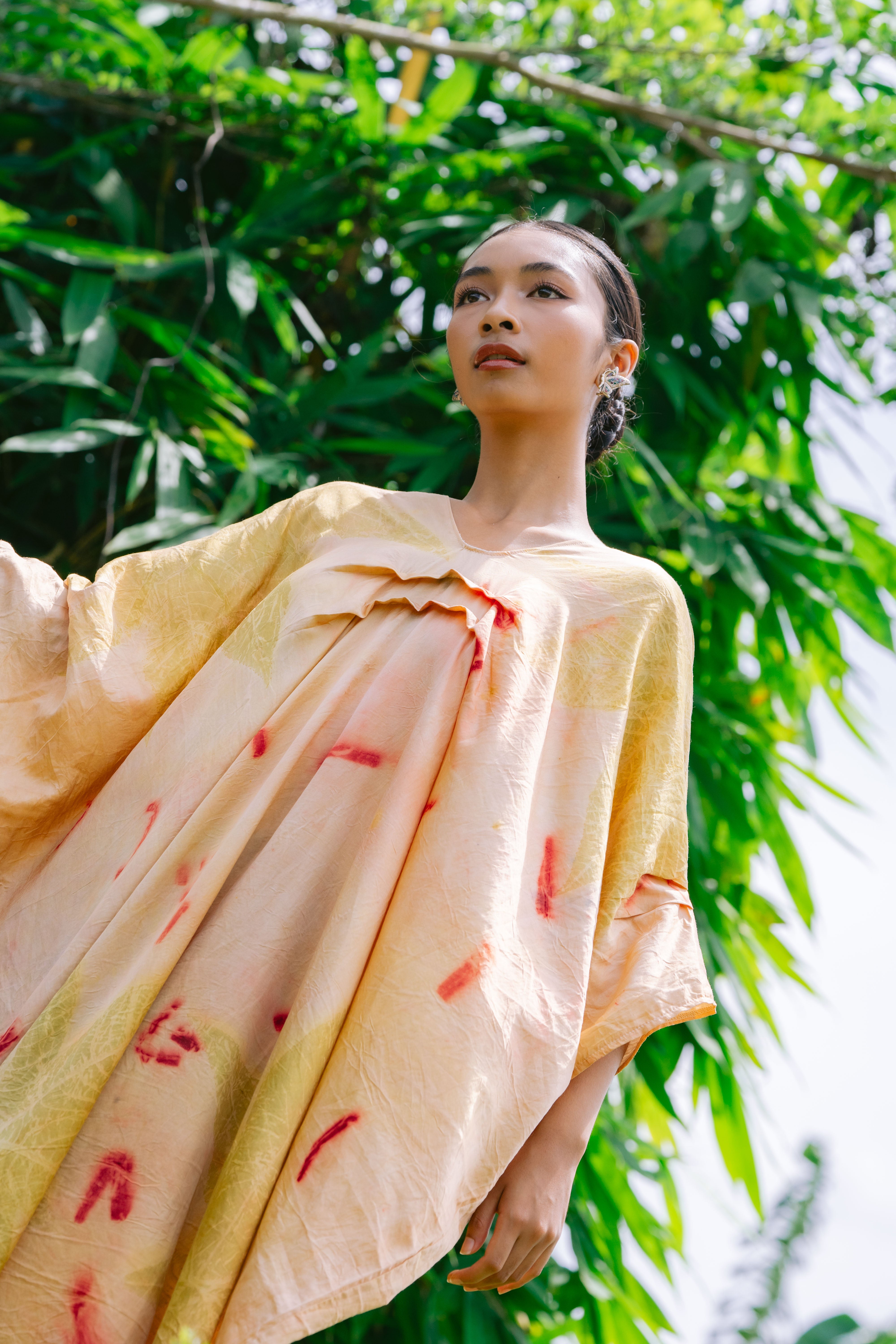 The Parvati – Yellow, Pink, Red & Green Cotton Silk Eco Print Dress