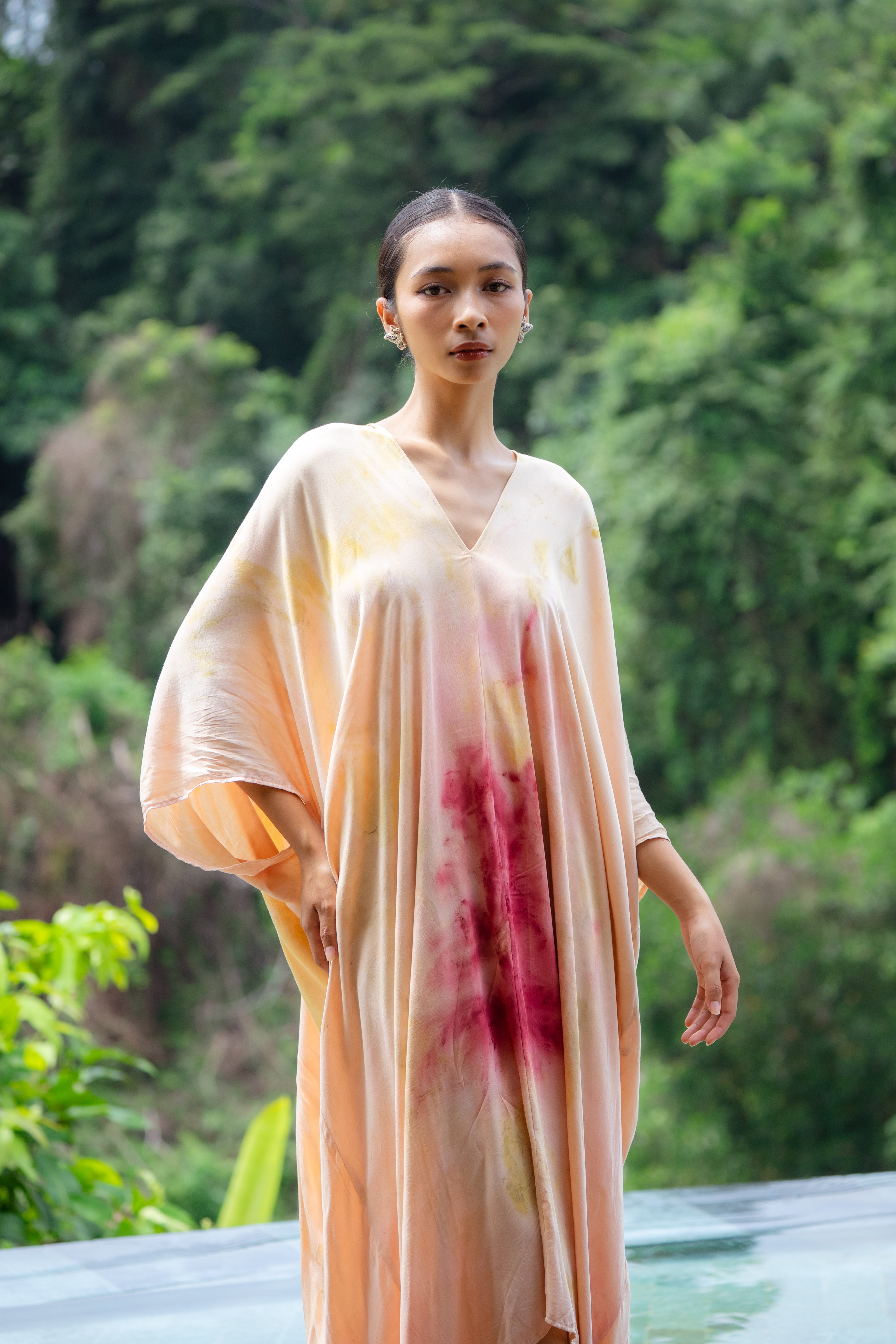 The Parvati – Dusty Pink, Yellow, Red & Green  Eco Vero Friendly  Print Dress