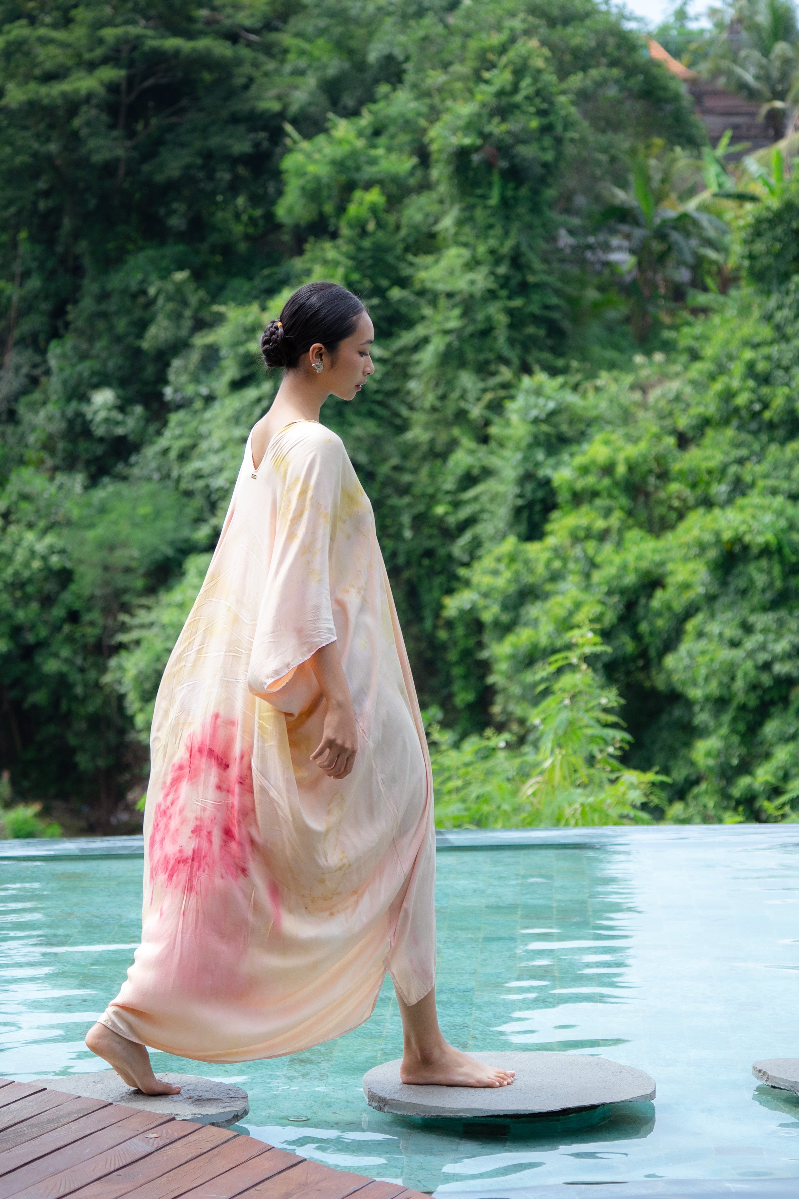 The Parvati – Dusty Pink, Yellow, Red & Green  Eco Vero Friendly  Print Dress