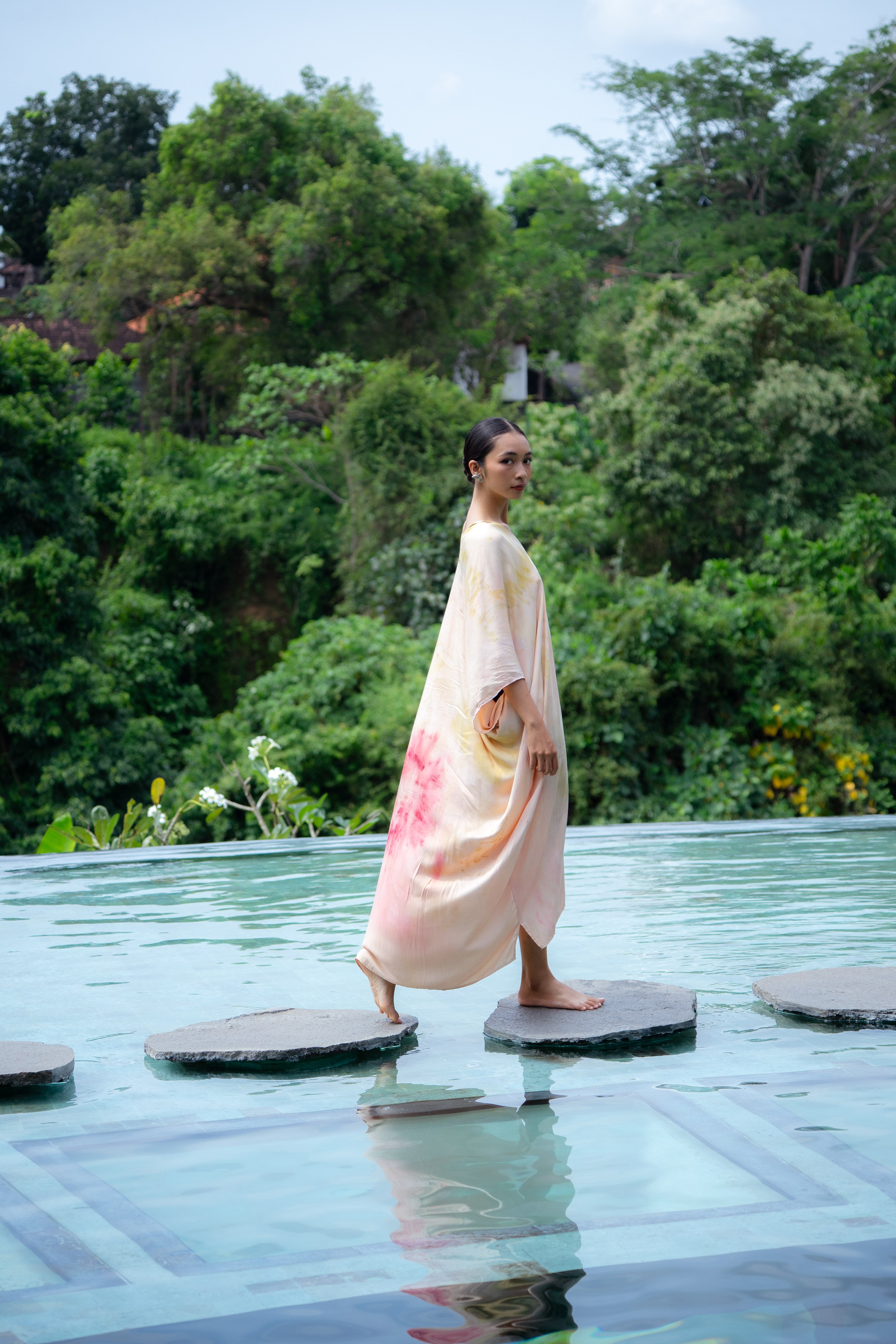 The Parvati – Dusty Pink, Yellow, Red & Green  Eco Vero Friendly  Print Dress