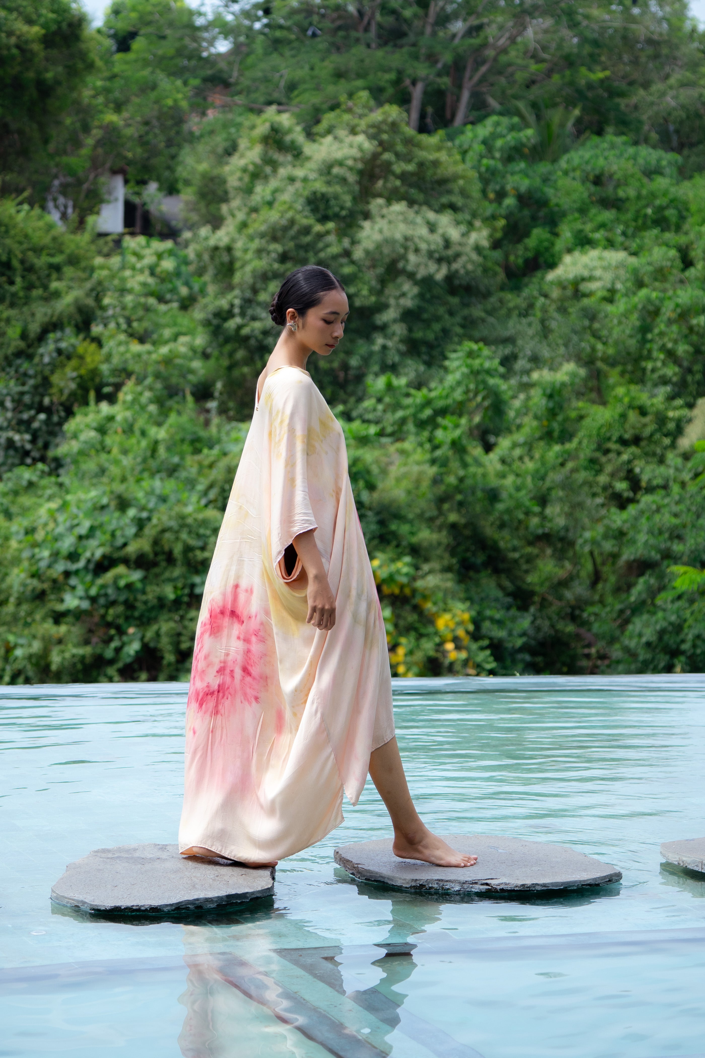 The Parvati – Dusty Pink, Yellow, Red & Green  Eco Vero Friendly  Print Dress