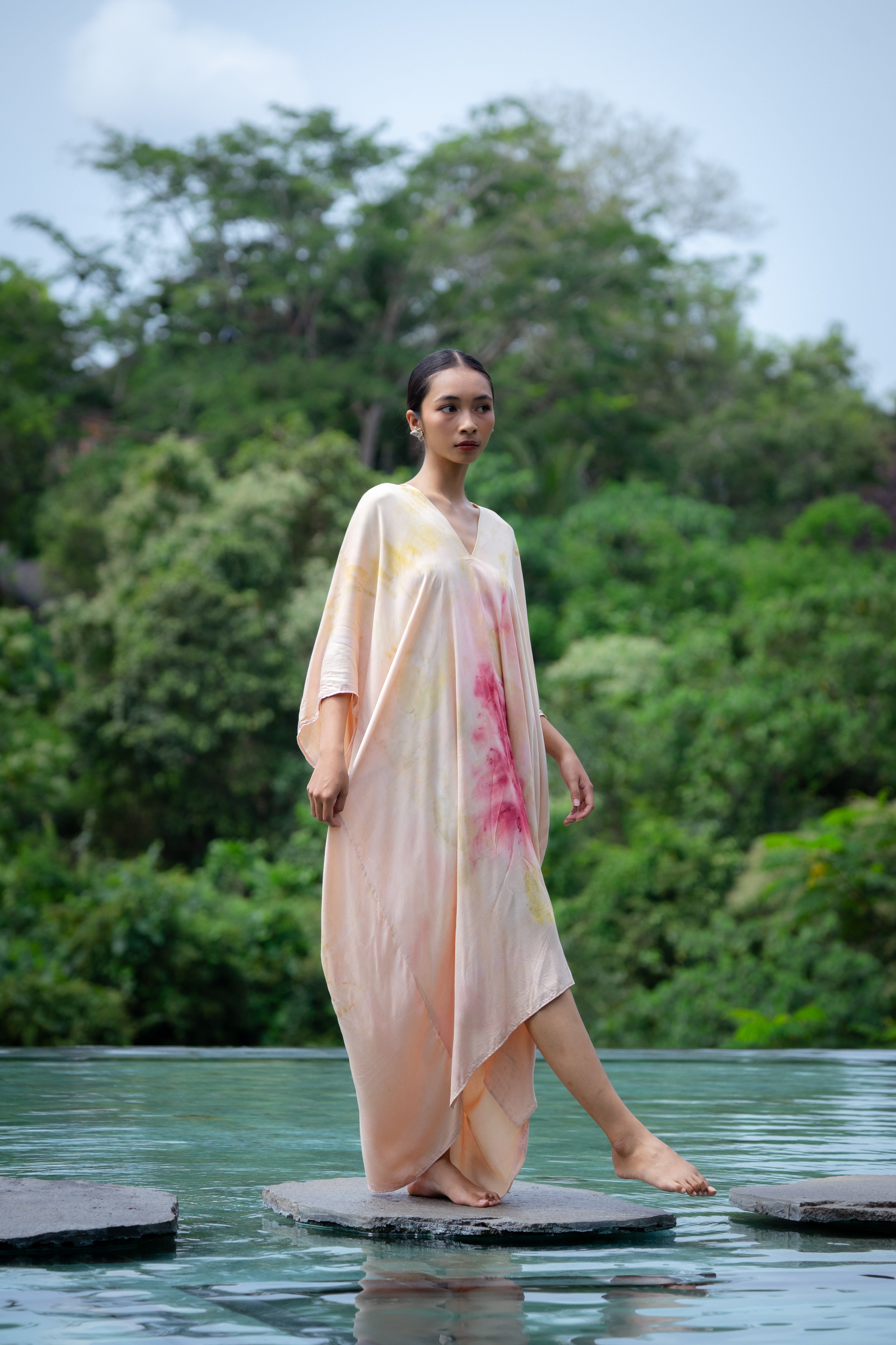 The Parvati – Dusty Pink, Yellow, Red & Green  Eco Vero Friendly  Print Dress