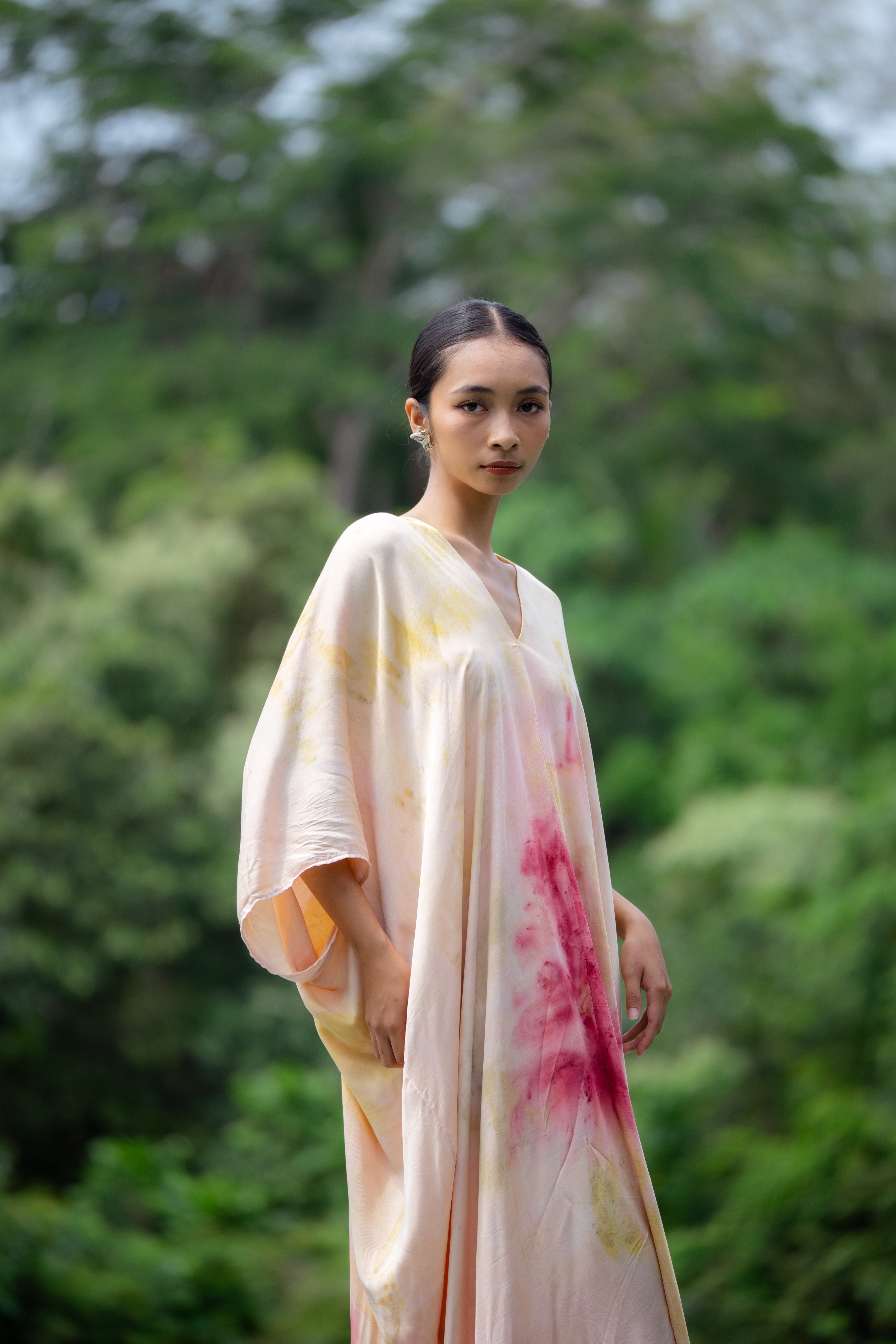 The Parvati – Dusty Pink, Yellow, Red & Green  Eco Vero Friendly  Print Dress