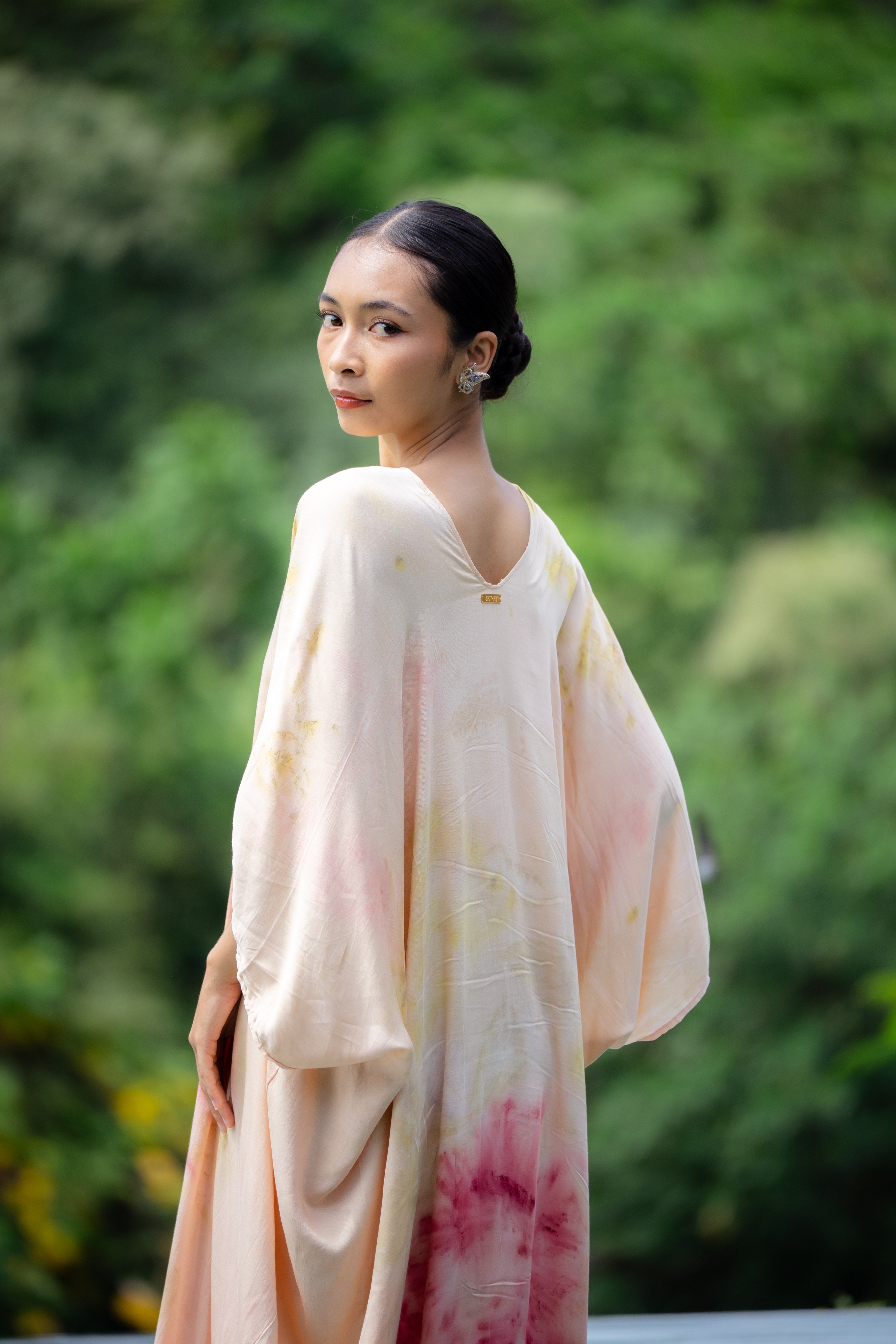 The Parvati – Dusty Pink, Yellow, Red & Green  Eco Vero Friendly  Print Dress