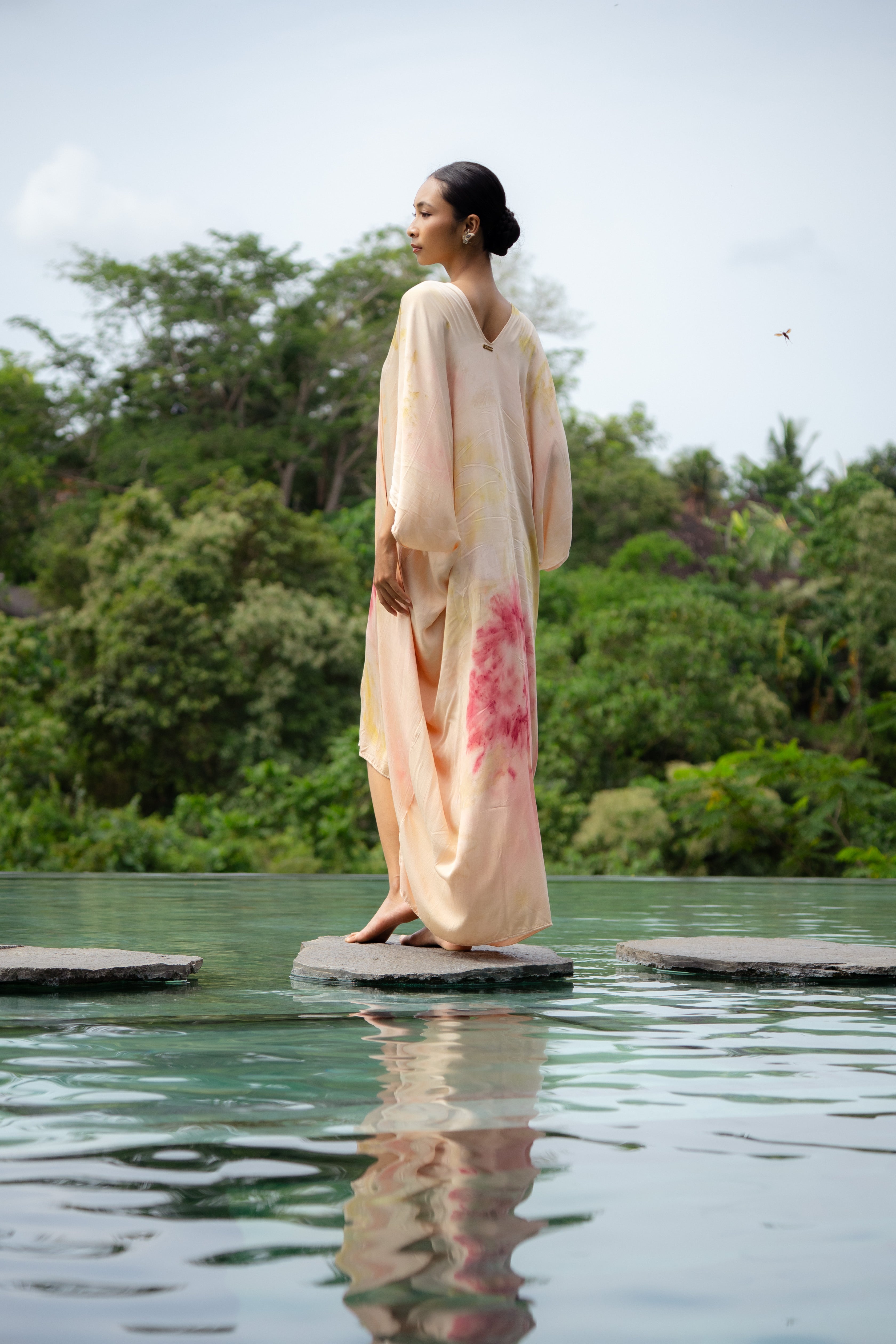 The Parvati – Dusty Pink, Yellow, Red & Green  Eco Vero Friendly  Print Dress