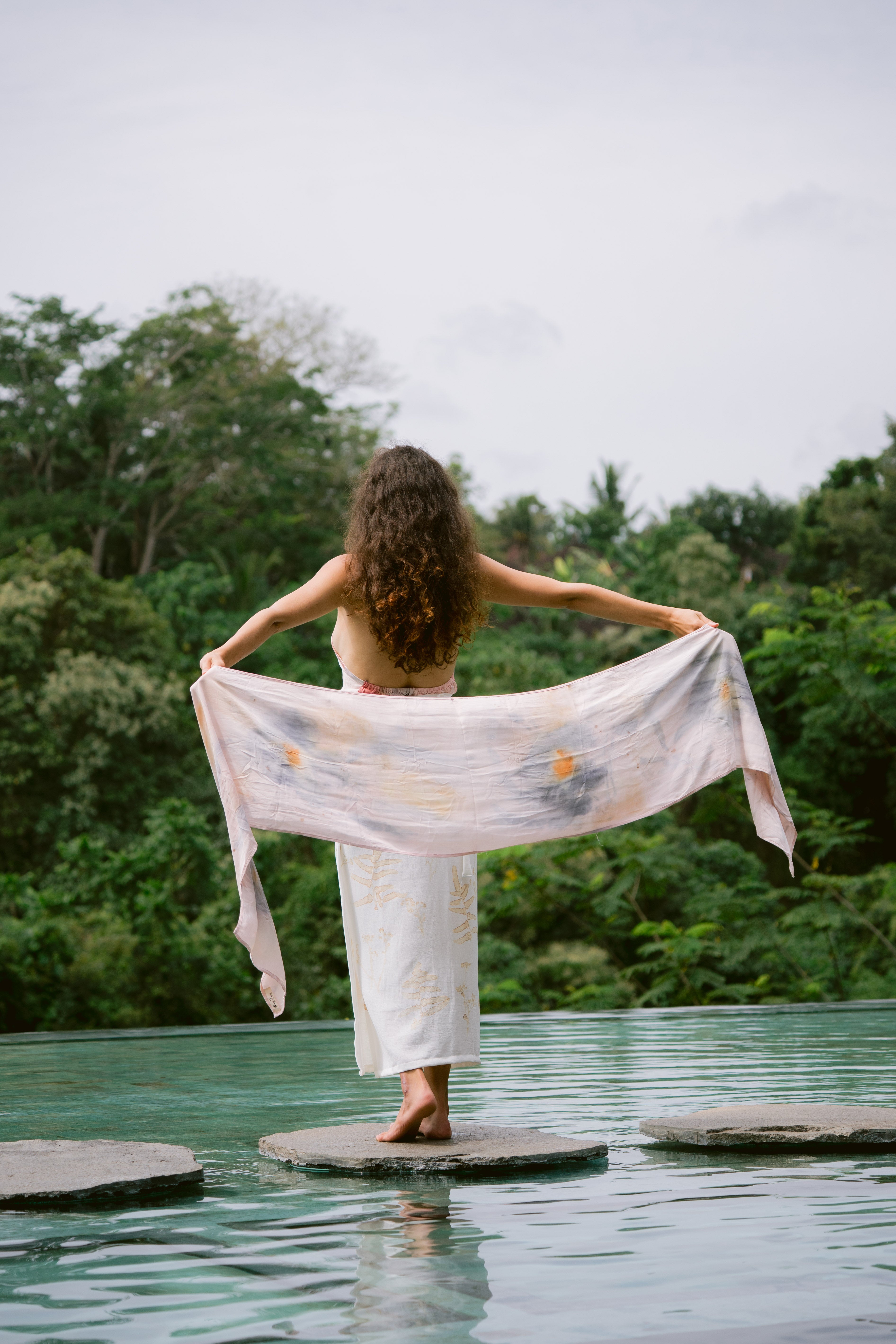 The Ratna Sari, White, Pink, Orange & Blue Organic Cotton Shawl